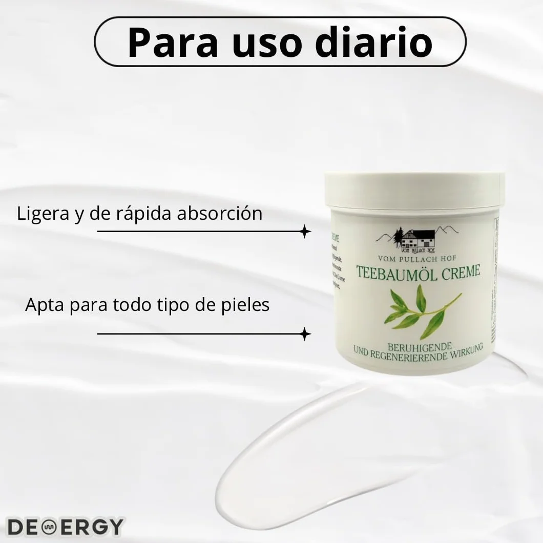DEMERGY Naturalny krem z olejkiem z drzewa herbacianego, 250 ml, nawilżający krem do twarzy i ciała, do skóry ze skłonnością do trądziku, antyseptyczny, kojący, testowany dermatologicznie, łagodzi