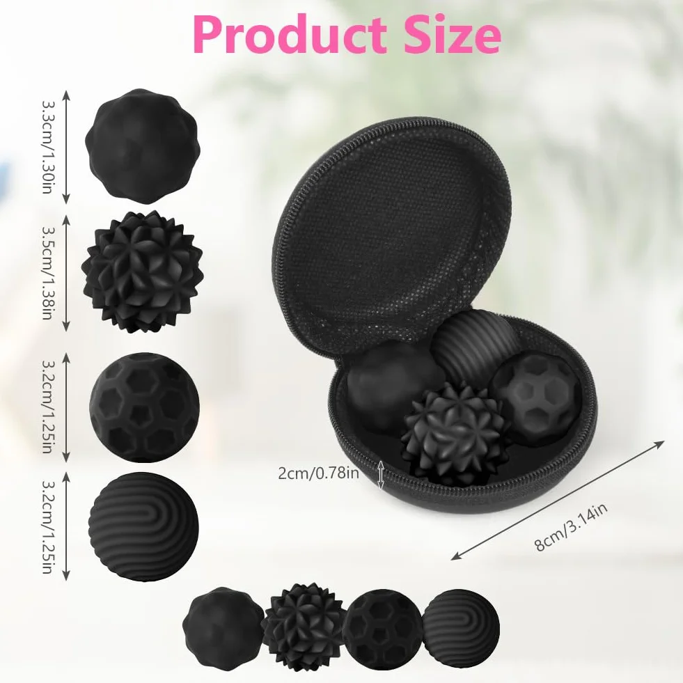 Ainiv Fidget Toys 4 silikonowe kulki magnetyczne, antystresowe, do autyzmu, tekstury, dla dorosłych i młodzieży, czarne