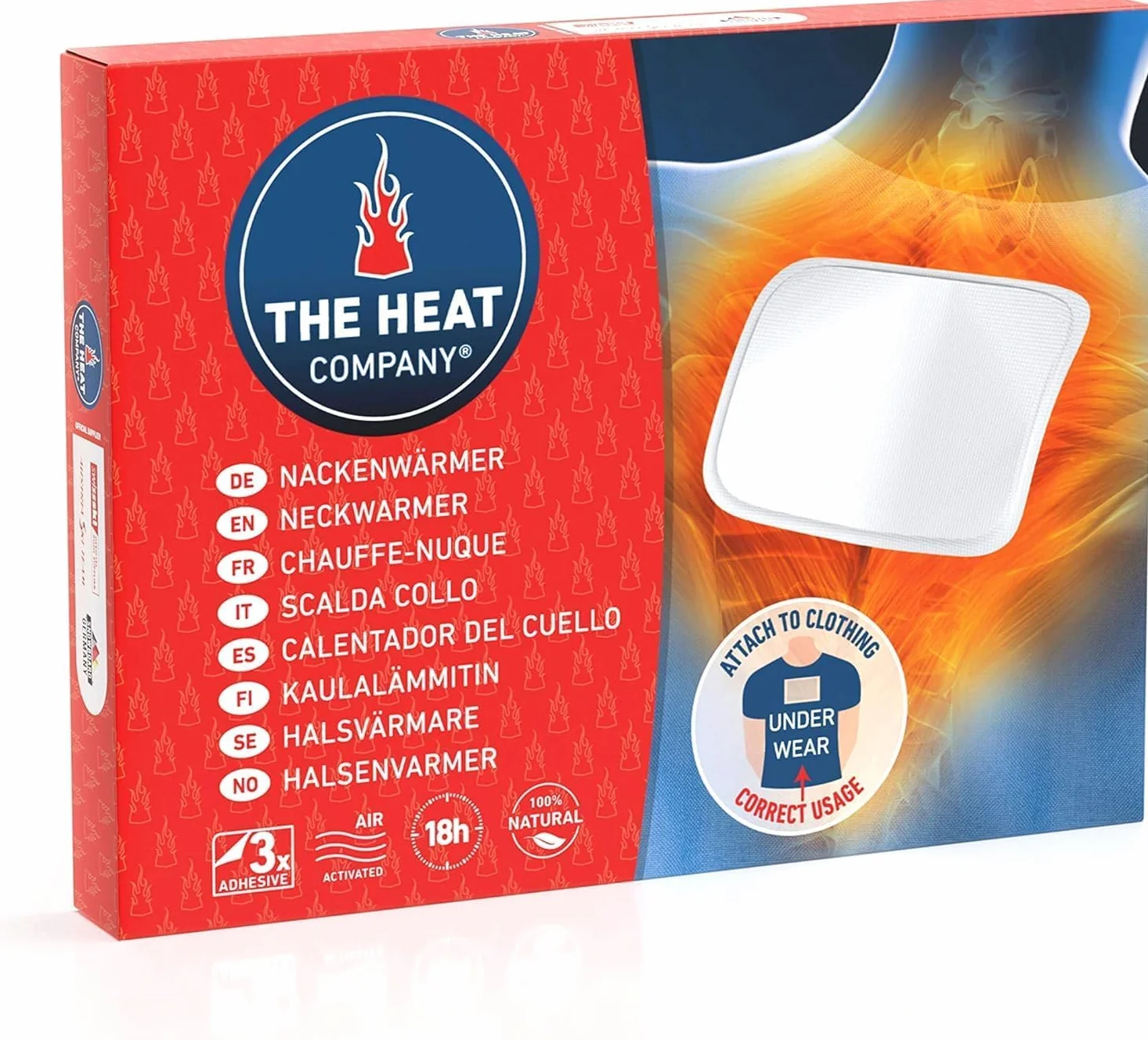 THE HEAT COMPANY Neckwarmer - 3 sztuki - bardzo ciepły - samoprzylepny - ogrzewacz do ciała - 18 godzin przyjemne ciepło - natychmiastowe ciepło - aktywacja powietrzem - czysto naturalny