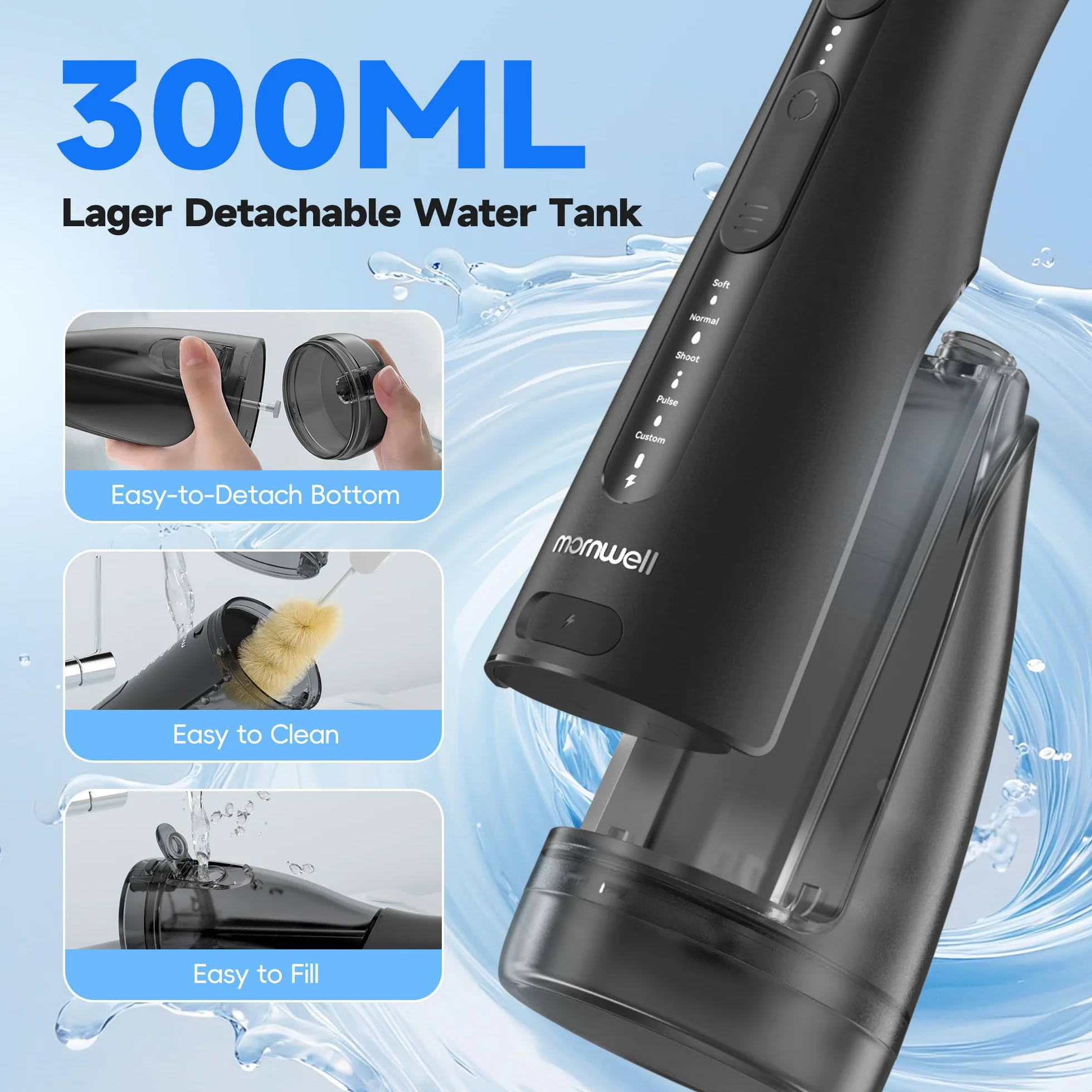 Bezprzewodowy irygator do zębów IPX7 300 ml 5 trybów 15 ustawień ciśnienia 5 dysz