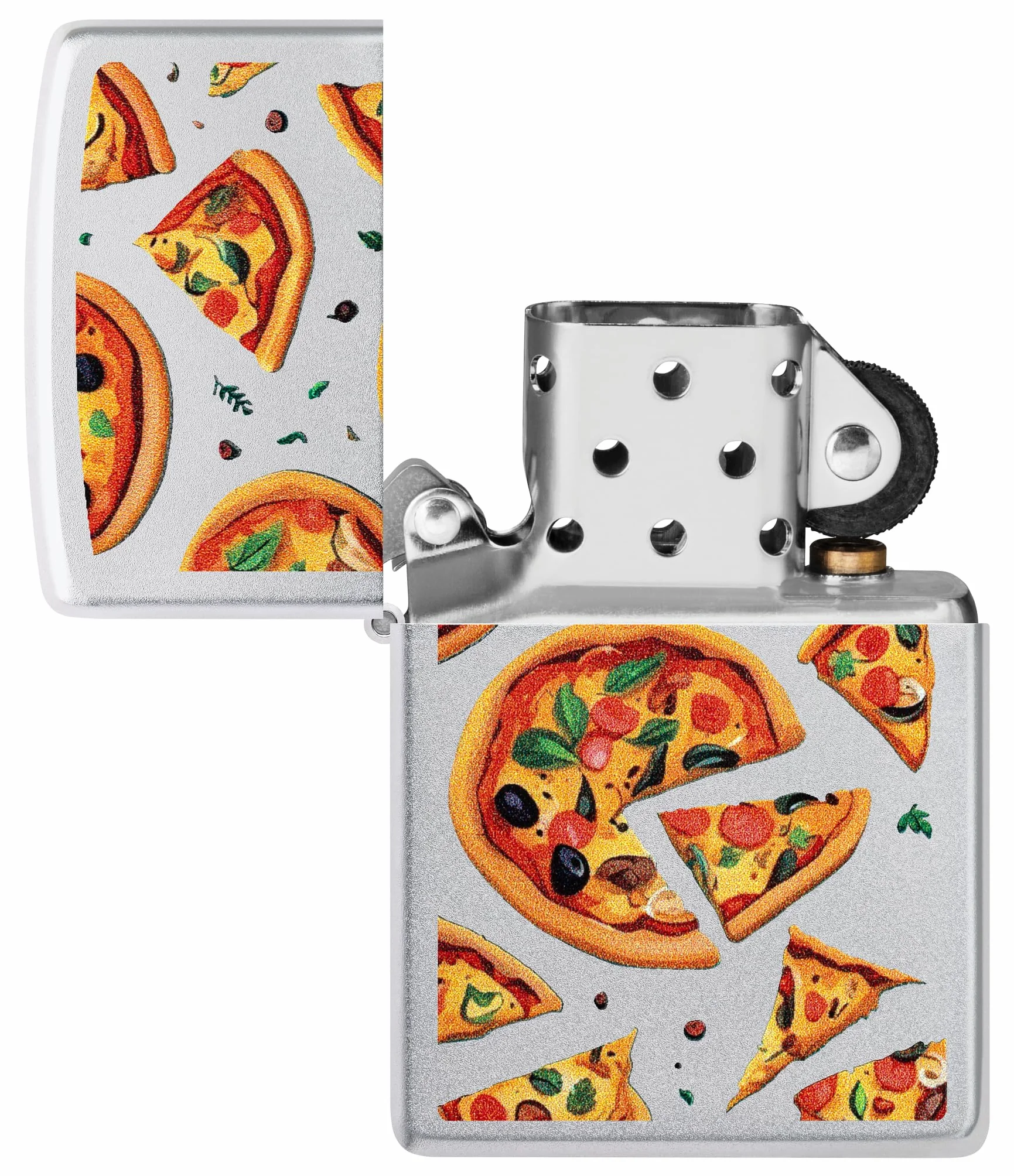 Zippo Pizza Zapalniczka Sztormowa, Wielokrotnego Użytku, Wiatroodporna, Satynowy Chrom, Pudełko na Prezent