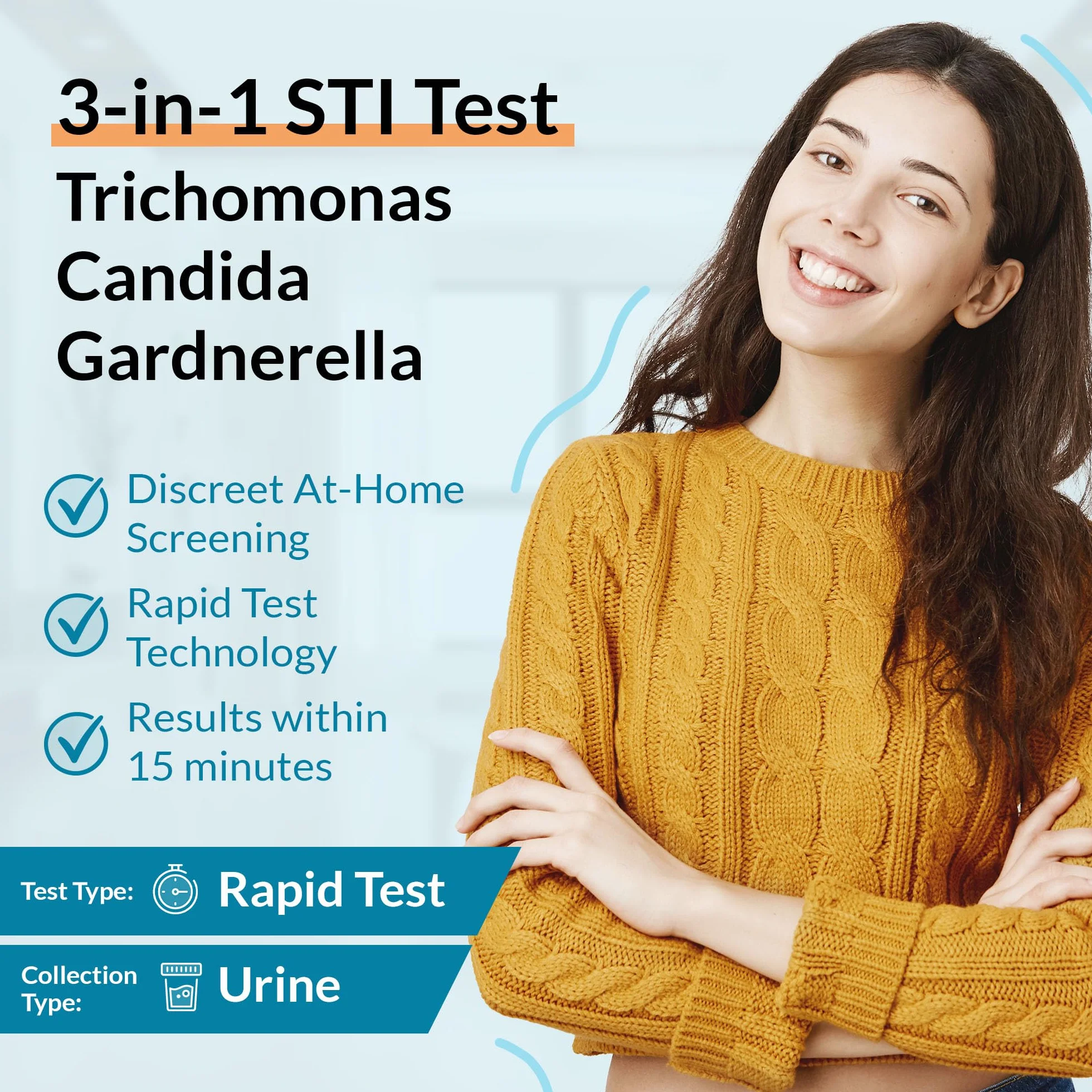 GetTested Zestaw testowy 3w1 do szybkiego wykrywania STI na Trichomonas, Candida i Gardnerella, Zestaw do samodzielnego testu w domu, Test moczu dla mężczyzn i kobiet, Wyniki w 15 minut