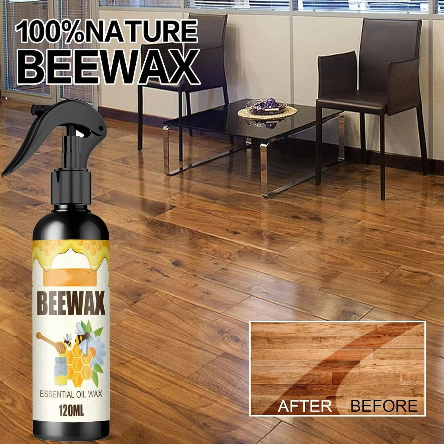 2Pcs Natural Micro-Molecularized Beeswax Spray,Beeswax Spray Furniture Polish And Cleaner,Molecularized Beeswax Wood Cleaner Spray