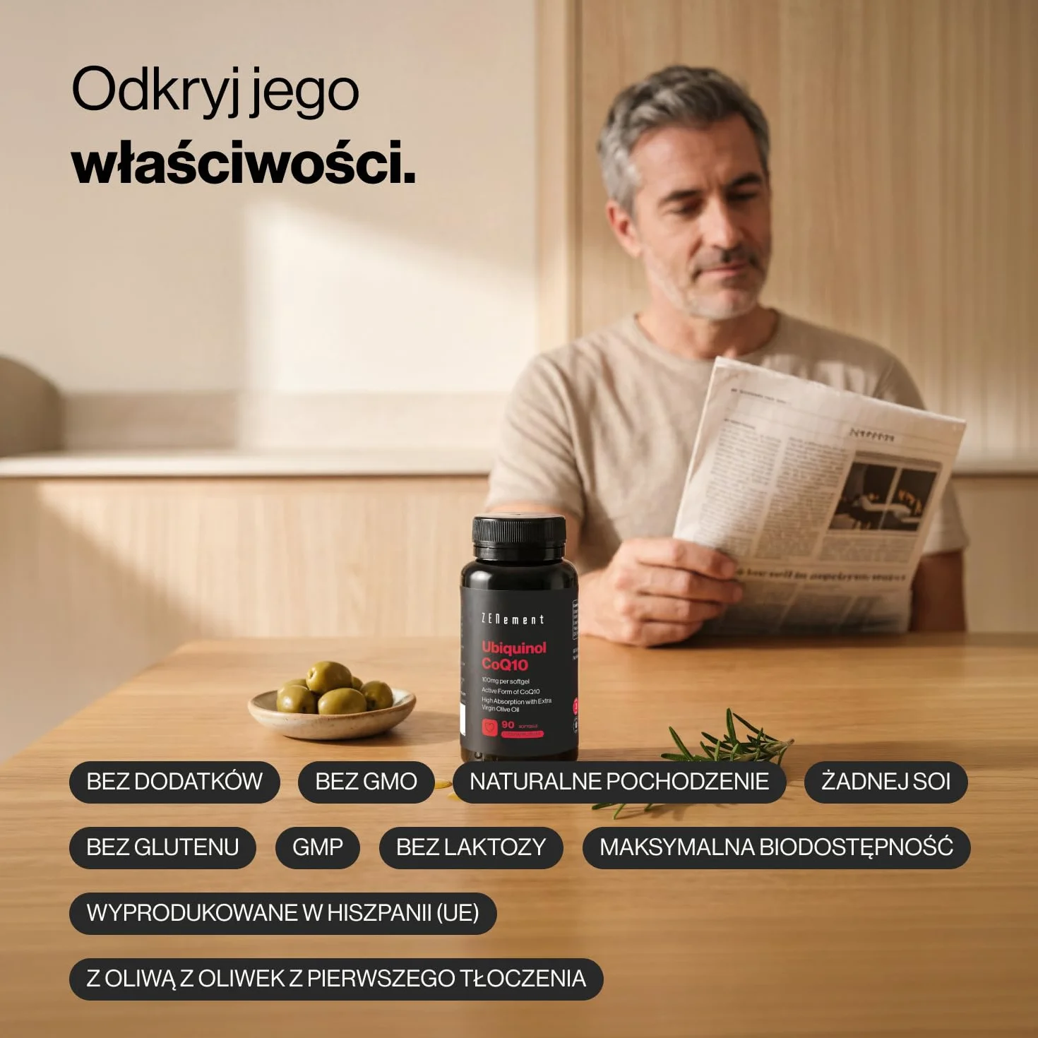 Ubichinol 100mg – Aktywna CoQ10 z Oliwą z Oliwek Extra Virgin – 90 Kapsułek Miękkich – Zenement
