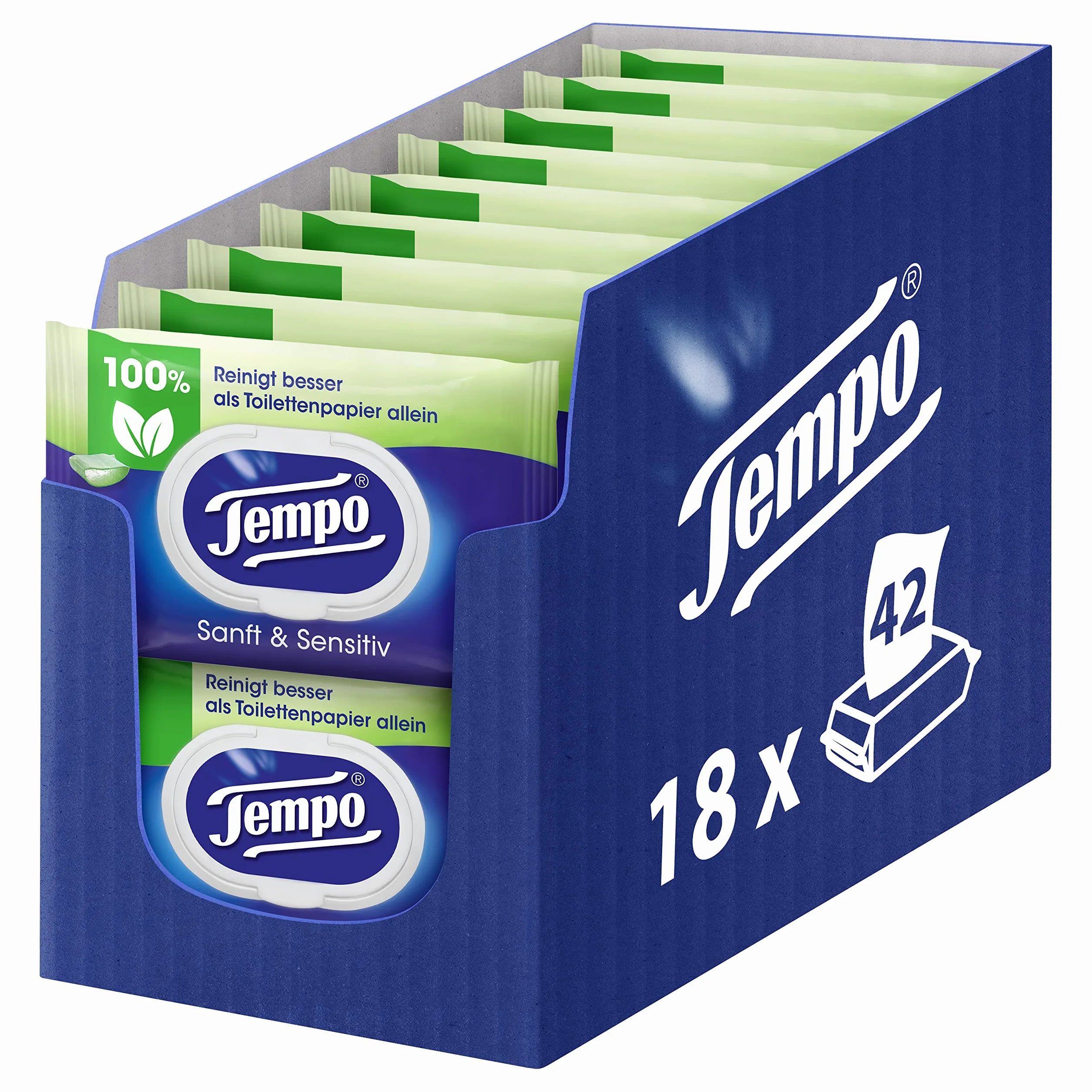 Tempo Wilgotny Papier Toaletowy, 18 Opakowań, Biały