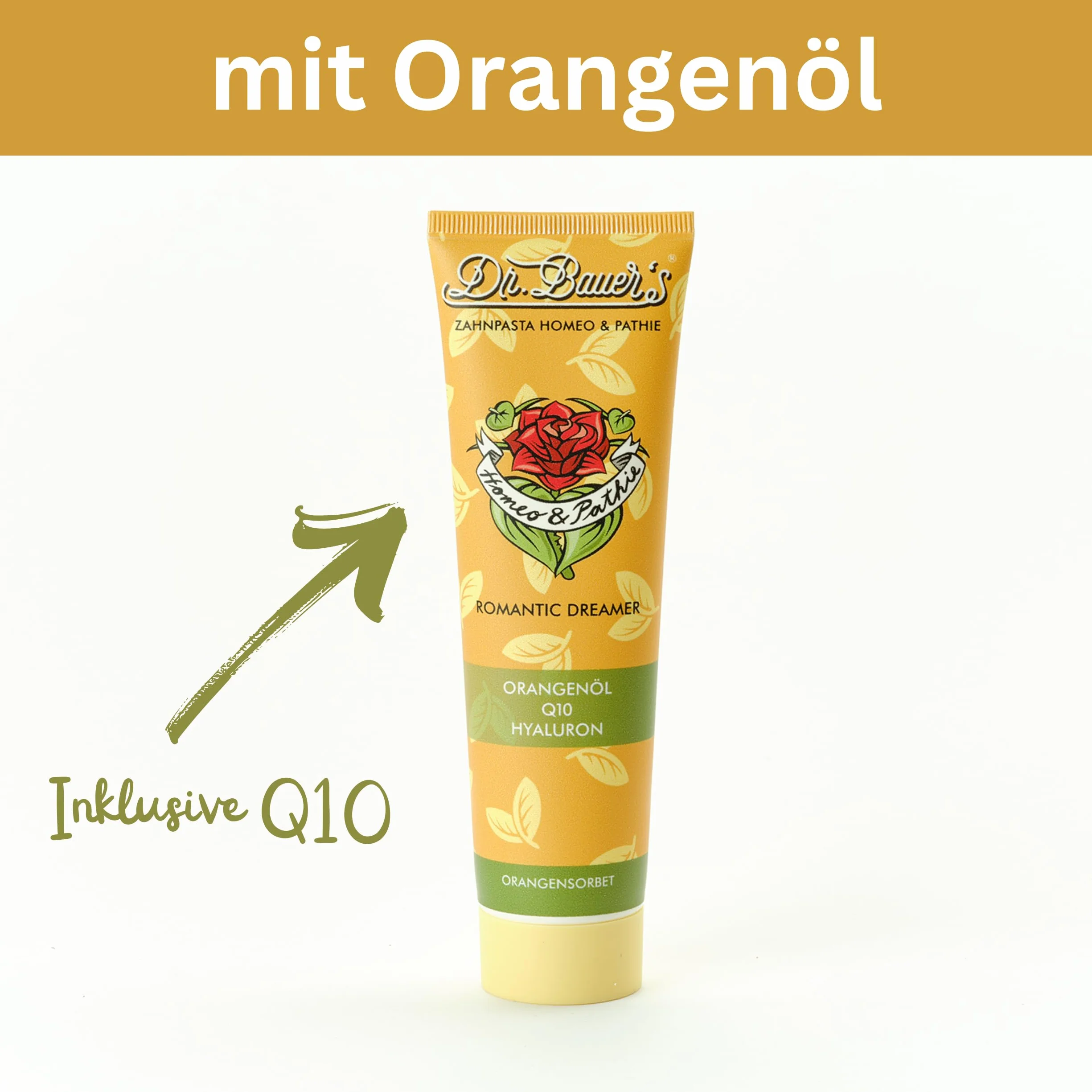 Dr. Bauer's Homeo & Pathie Romantic Dreamer, wegańska, homeopatyczna, z kwasem hialuronowym, Q10, witaminą B12 i olejkiem pomarańczowym, owocowy smak pomarańczy, delikatna pielęgnacja zębów dla