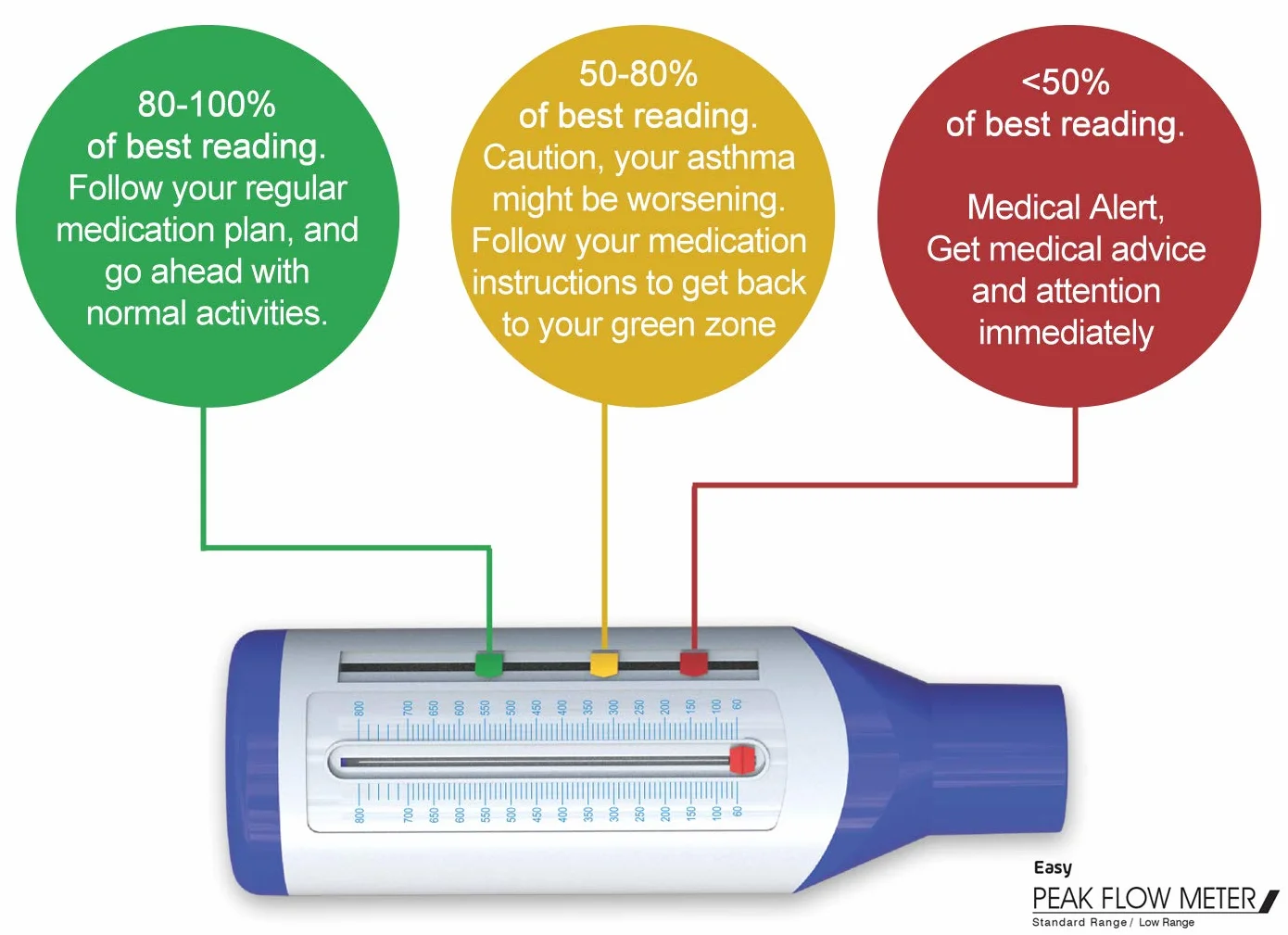 Easy Peak Flow Meter dla dorosłych do monitorowania funkcji płuc | miernik przepływu wydechowego | wskaźnik oznaczony kolorami | standardowy zakres dla dorosłych | zawiera instrukcje i puste wykresy -