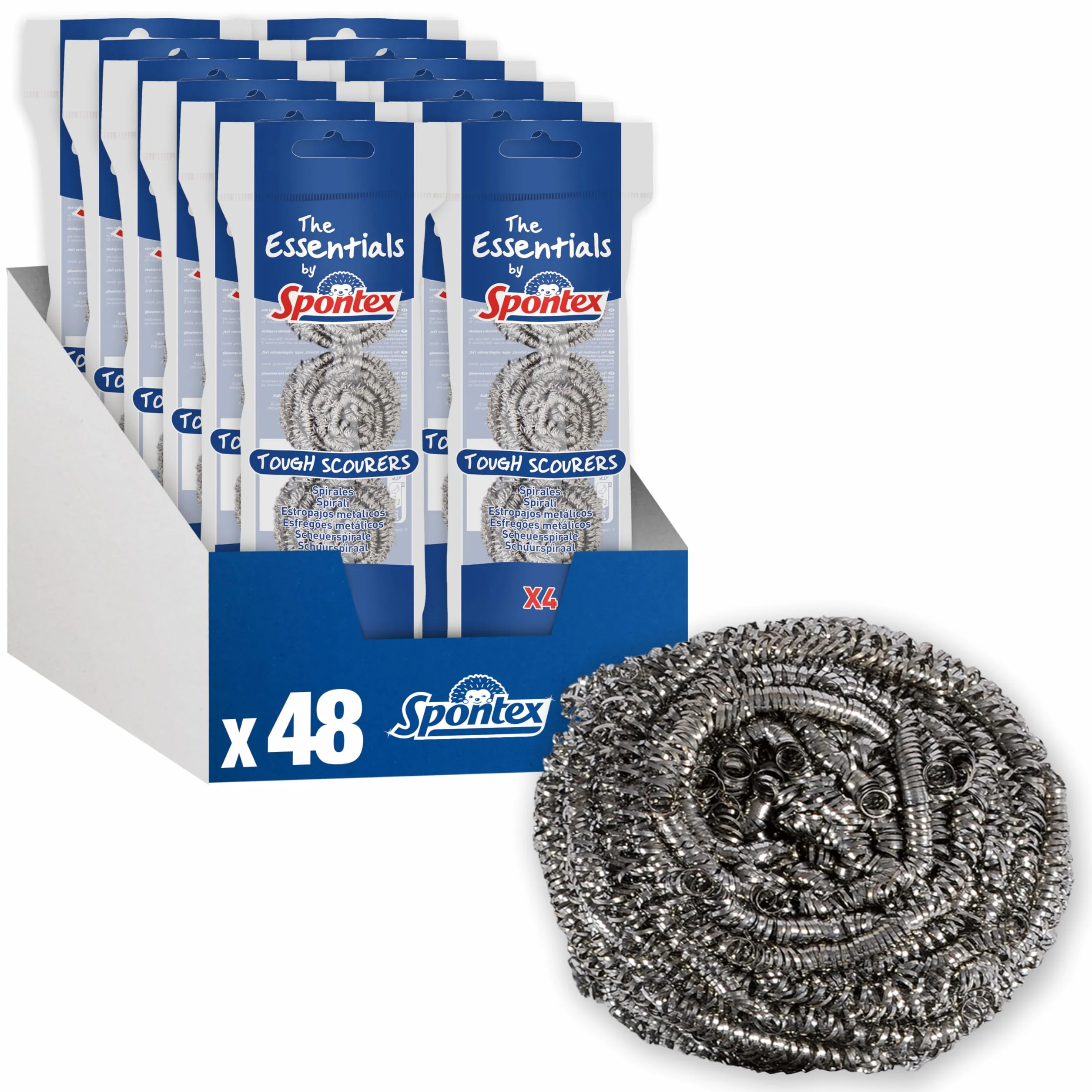 Spontex Essentials Tough Scourers - 12 opakowań po 4 (łącznie 48 placków)