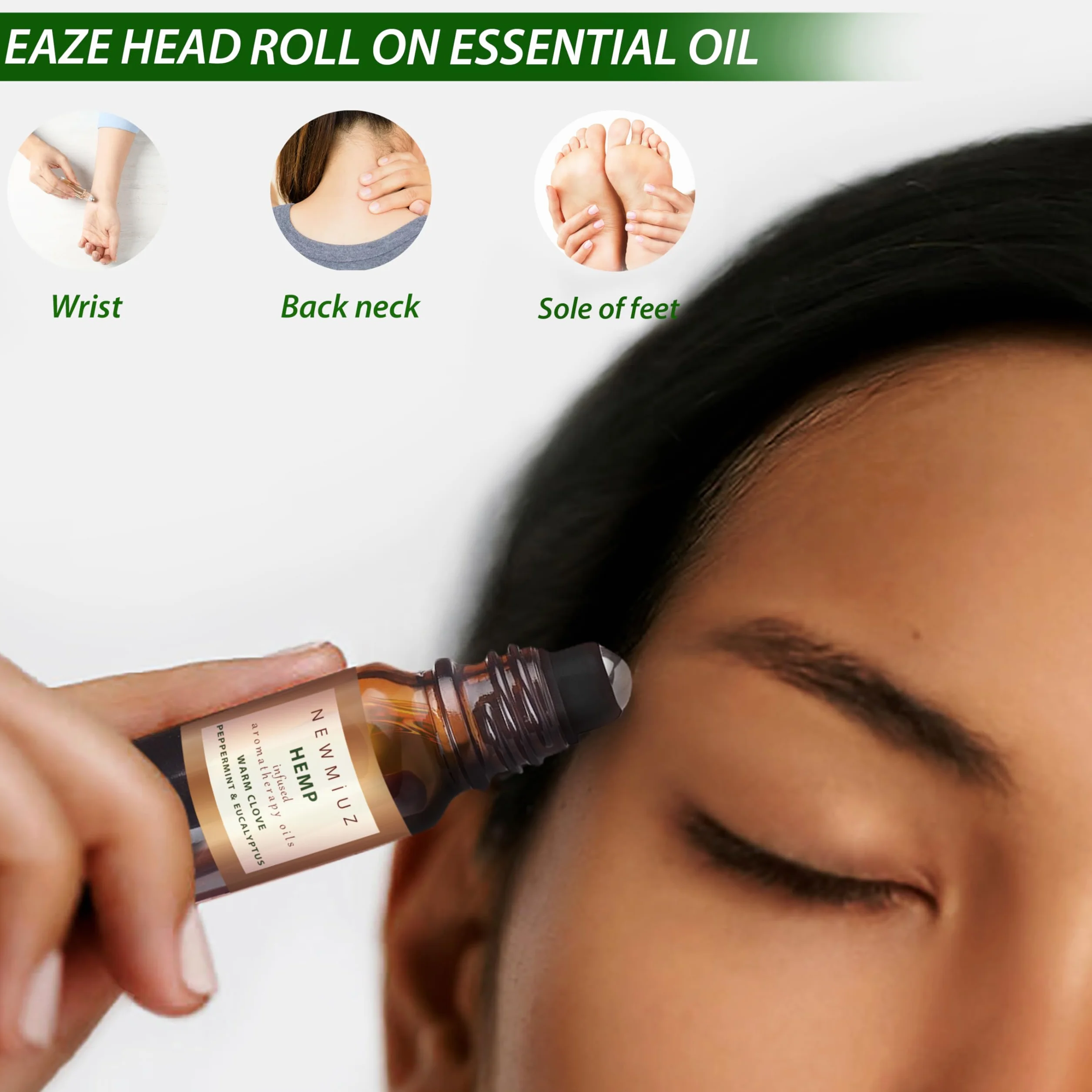 Migraine Headache Roll-On Stick 300 mg Hemp Peppermint Eucalyptus Clove & Arnica Aromatherapy Quality Essential Oils for Headache Relief Gifts for Women NEW MIUZ