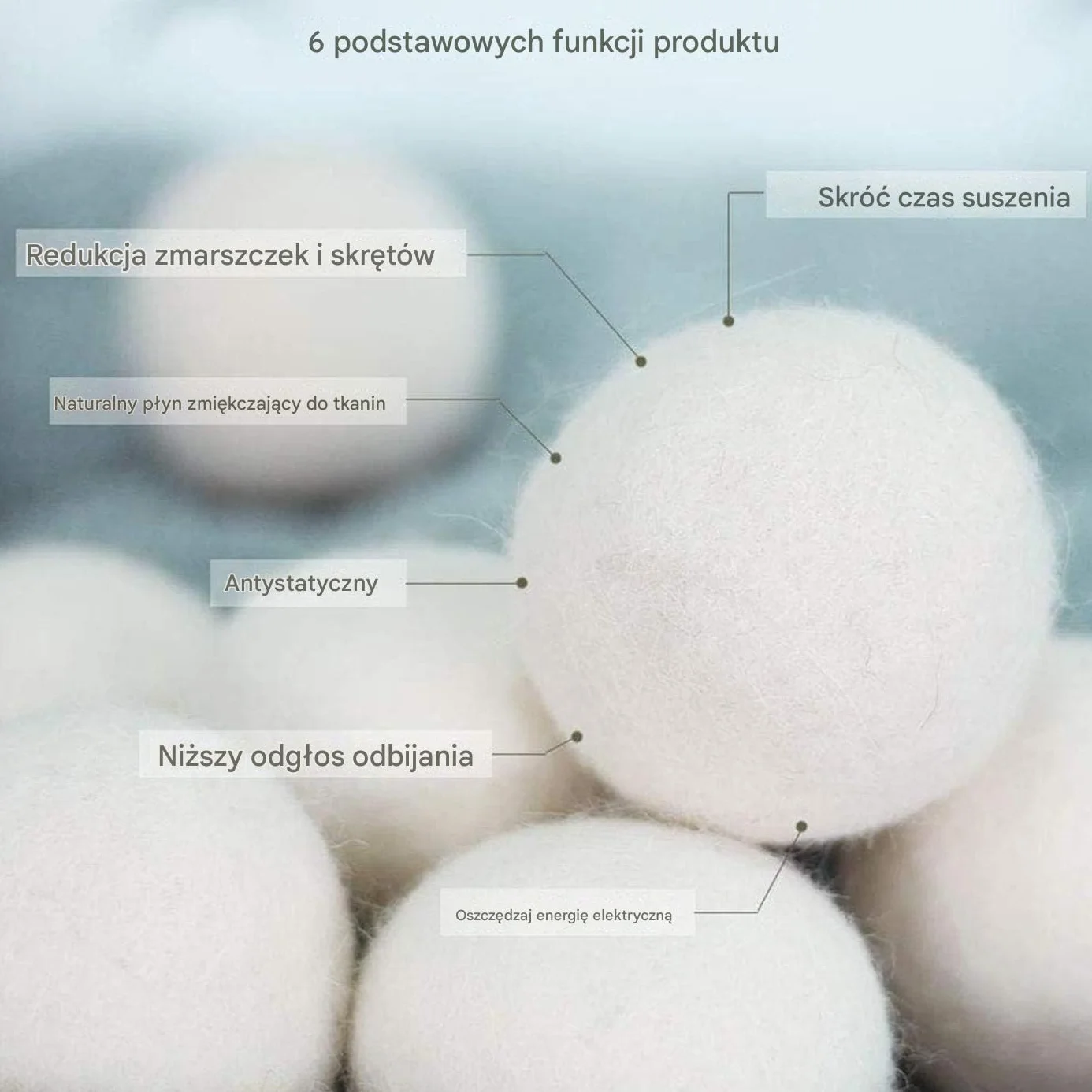 Wool Dryer Ball Set of 6, Fabric Softener Alternative, 6cm Diameter, Quick-Drying Aid for Laundry