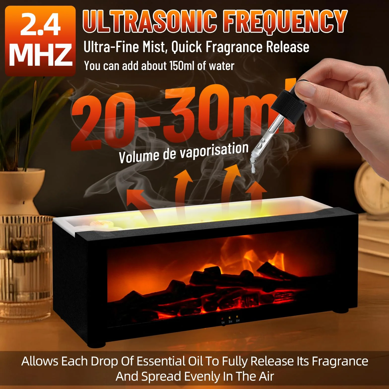 3D Flame Aroma Diffuser 150 ml cichy nawilżacz z pilotem zdalnego sterowania dyfuzor kominkowy 7-kolorowe oświetlenie LED lampka nocna