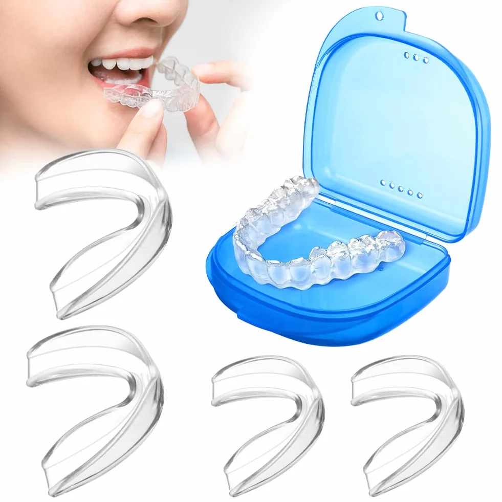 ACWOO Ochraniacz na Zęby do Zgrzytania Zębami, 4 Sztuki Szyn do Zgryzania Zębów, Chrapania Szyn Zębowych, Szyn Chrapania na Noc, Szyna do Gryzienia Mouth Guard, Szyna Chrapania, 2 Rozmiary (B)