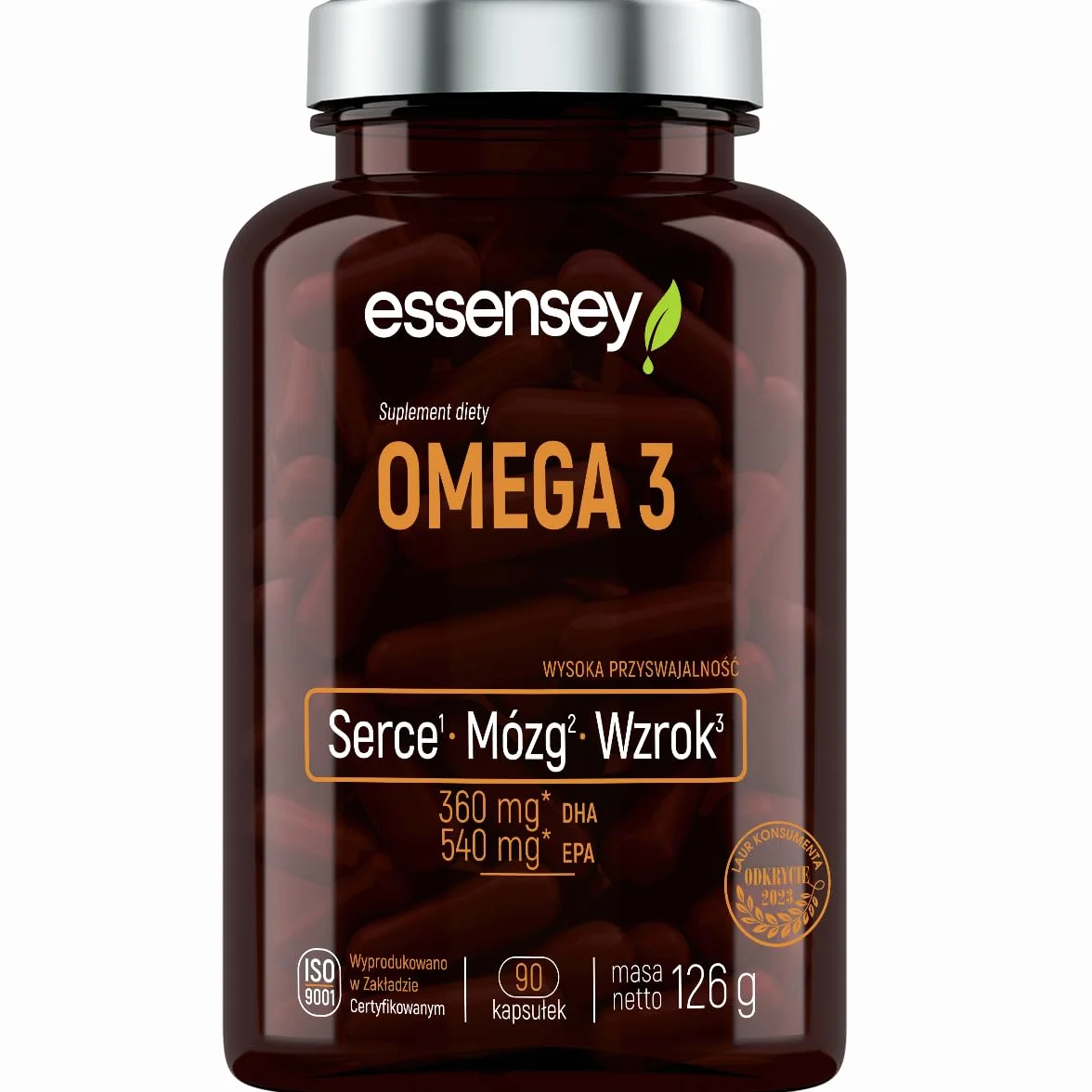 ESSENSEY - Omega 3 I 3000mg oleju rybiego w porcji dziennej I 90 Kapsułek I Witamina E I z EPA i DHA I Łatwe do połknięcia