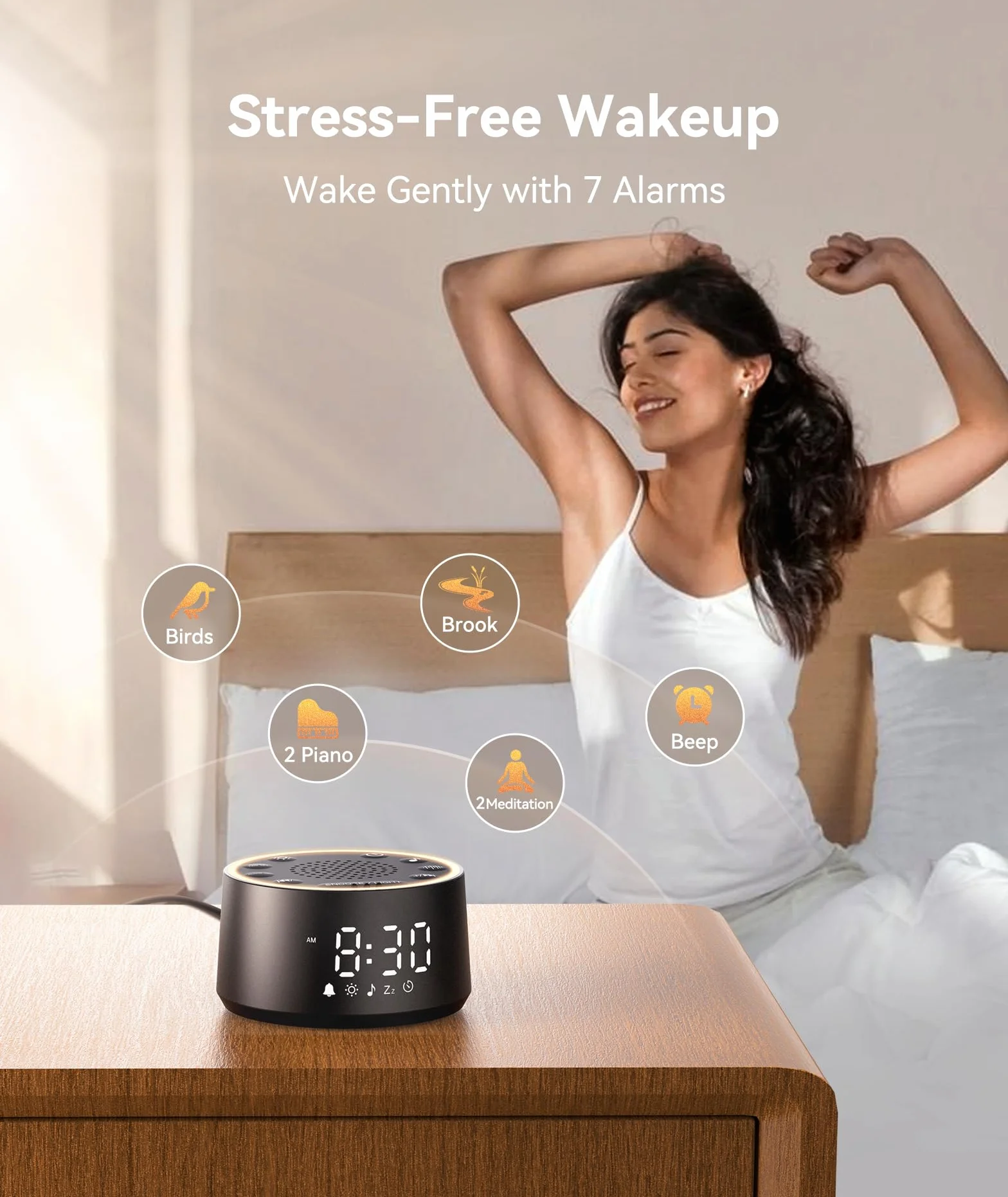 Dreamegg White Noise Machine - D1 Nova biały szum dla niemowląt i dorosłych, 25 uspokajających dźwięków, 10 lampek nocnych, przyciemniany wyświetlacz, budzik bez telefonu dla sypialni, idealna pomoc