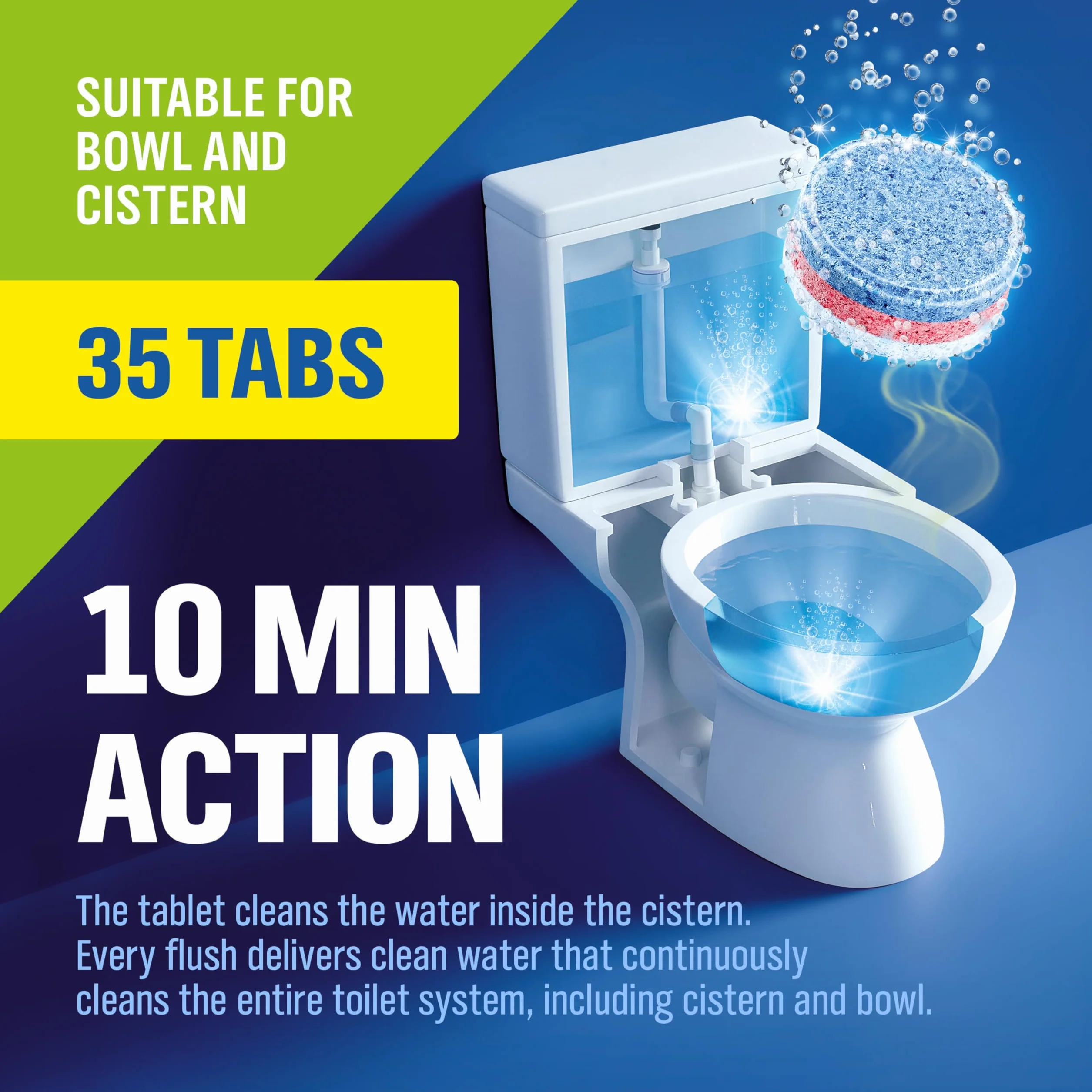 WoldoClean 3w1 Tabletki do WC Eukaliptus 35 x 25 g – Tabletki czyszczące do toalety przeciw kamieniowi i osadom z moczu do sanitariatów, pisuarów i odpływów
