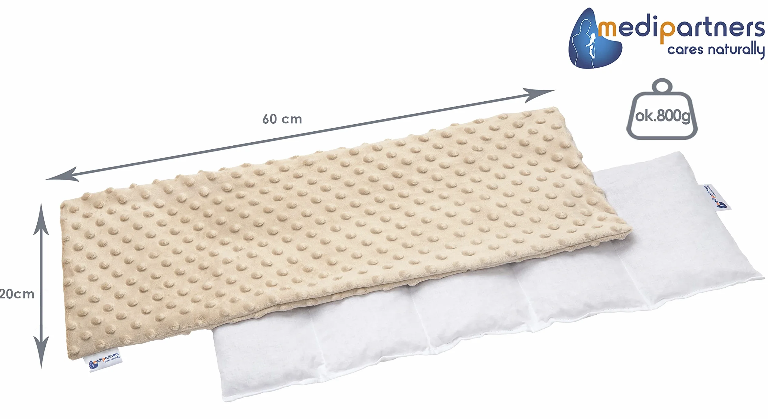 Termofor z pestek wiśni 5 Komorowy 800g 60x20cm Minky Terapia ciepłem/zimnem Wyjmowana poszewka Beż
