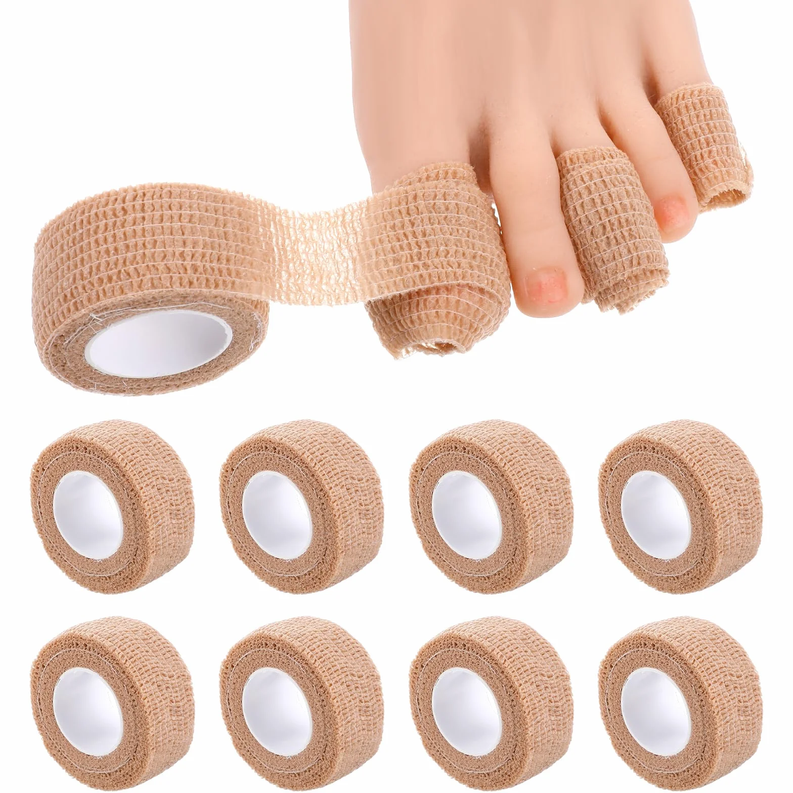 8 rolek bandaży na duże palce, 2,5 cm, samoprzylepne osłony na palce, ochraniacze taśmy, złamane małe ochraniacze na paznokcie u stóp, poduszki dla kobiet i mężczyzn, łagodzenie bólu, kciuk
