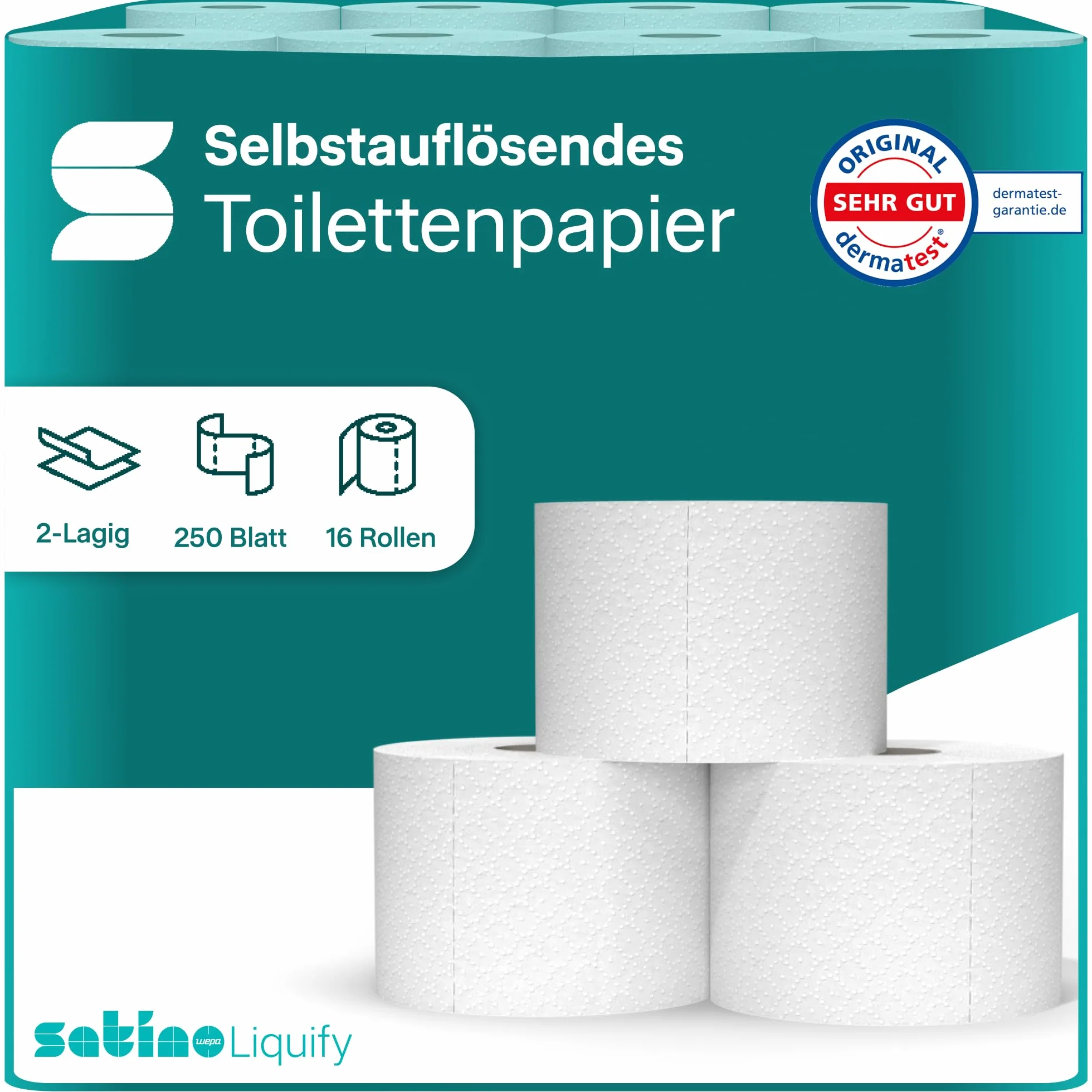 WEPA liquify papier toaletowy samozpuszczalny 16 rolek 250 arkuszy 2-warstwowy