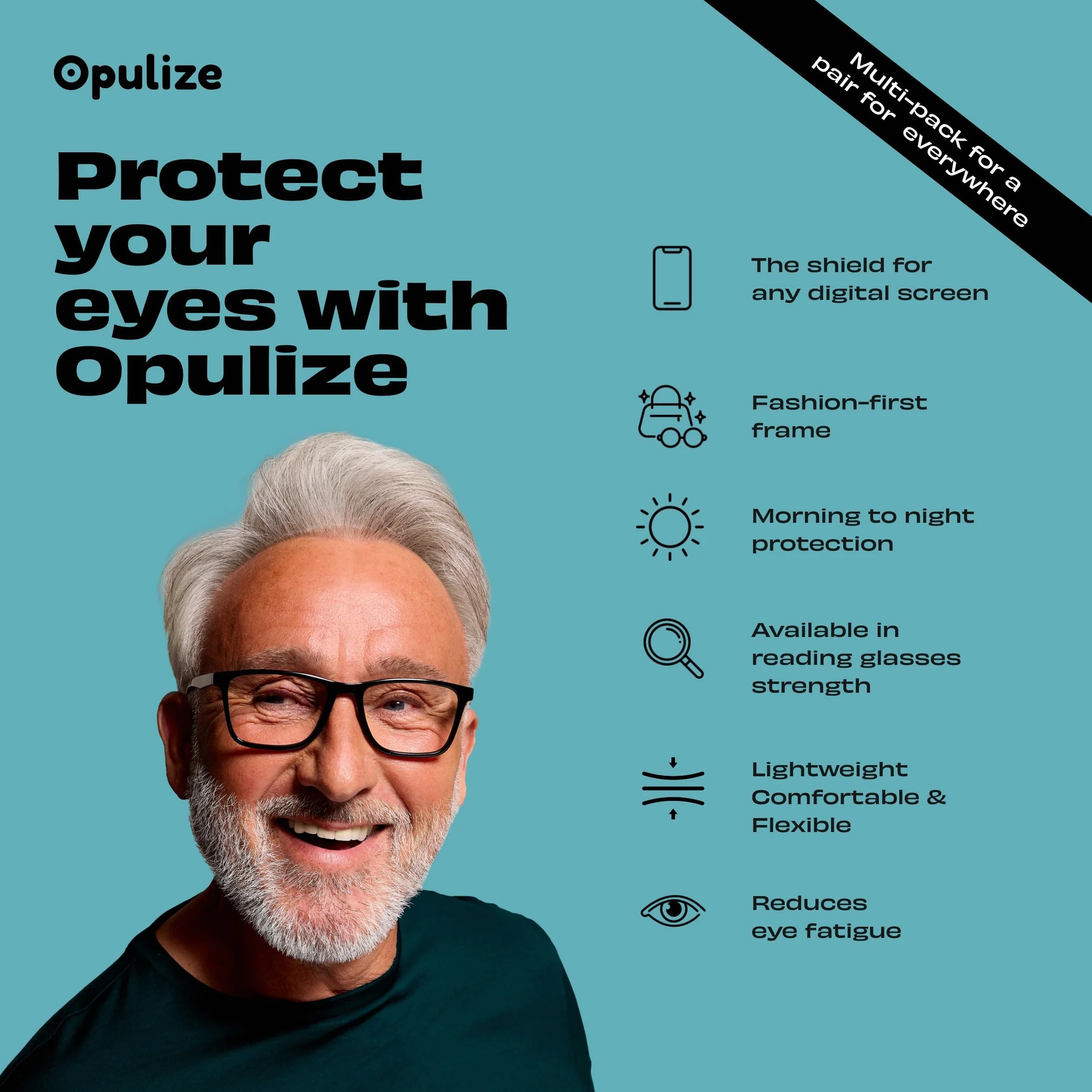OPULIZE Okulary NYX blokujące niebieskie światło - antyodblaskowe okulary do komputera i gier - ochrona przed promieniowaniem UV i zmęczeniem oczu - prostokątna oprawka - przezroczyste - dla mężczyzn