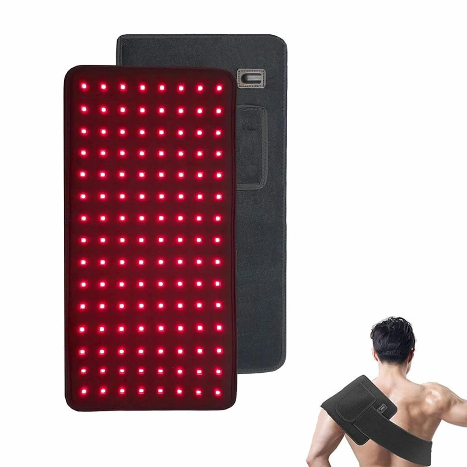 Red Light Wrap Pad - mata impulsowa na podczerwień z czerwonym światłem 660 nm i 850 nm bliskiej podczerwieni, 45 x 20 cm z regulowanym odpinanym paskiem na rzepy na ramię, talię, brzuch, udo