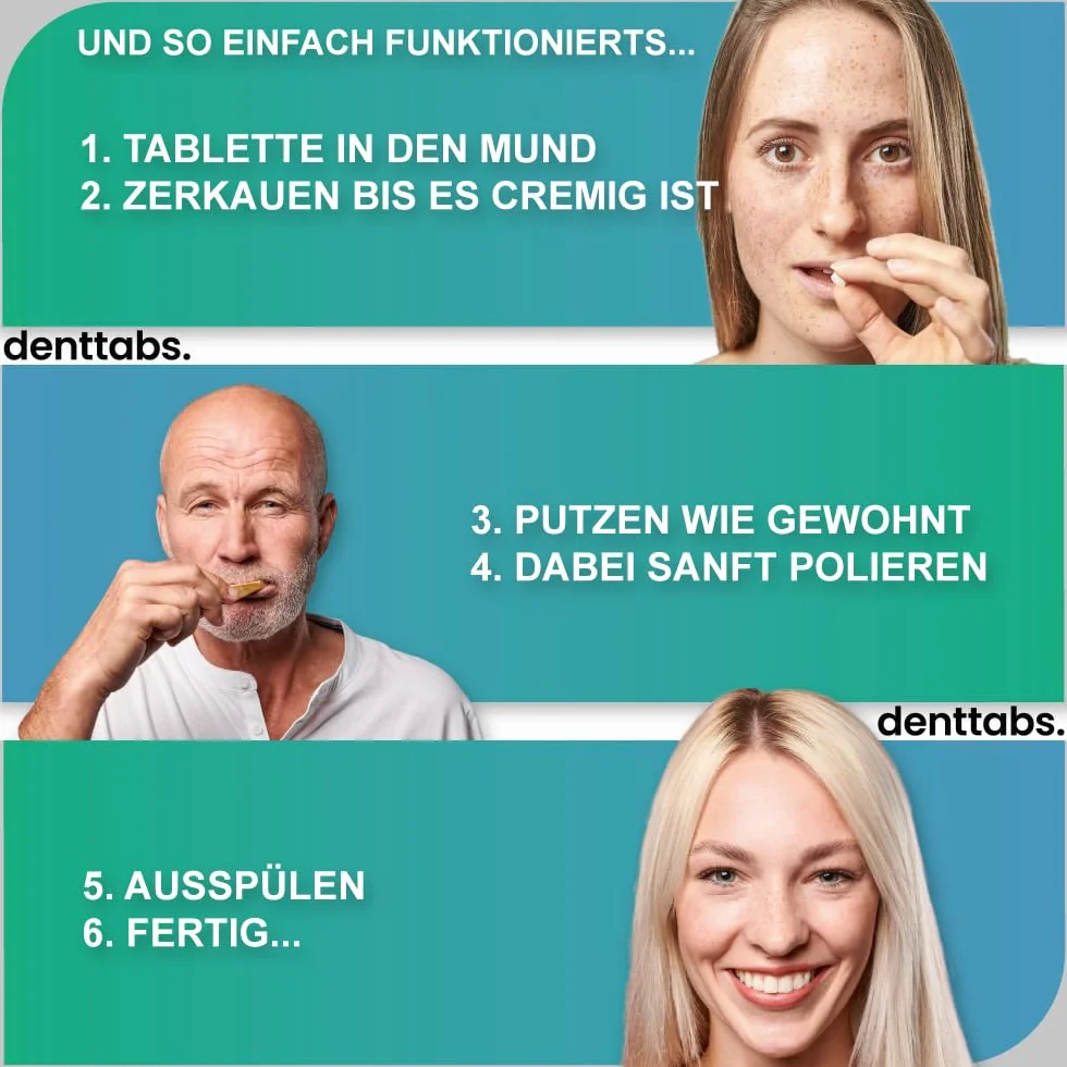 Denttabs tabletki do czyszczenia zębów miętowe z fluorkiem 125 szt. + bambusowa szczoteczka ultramiękka