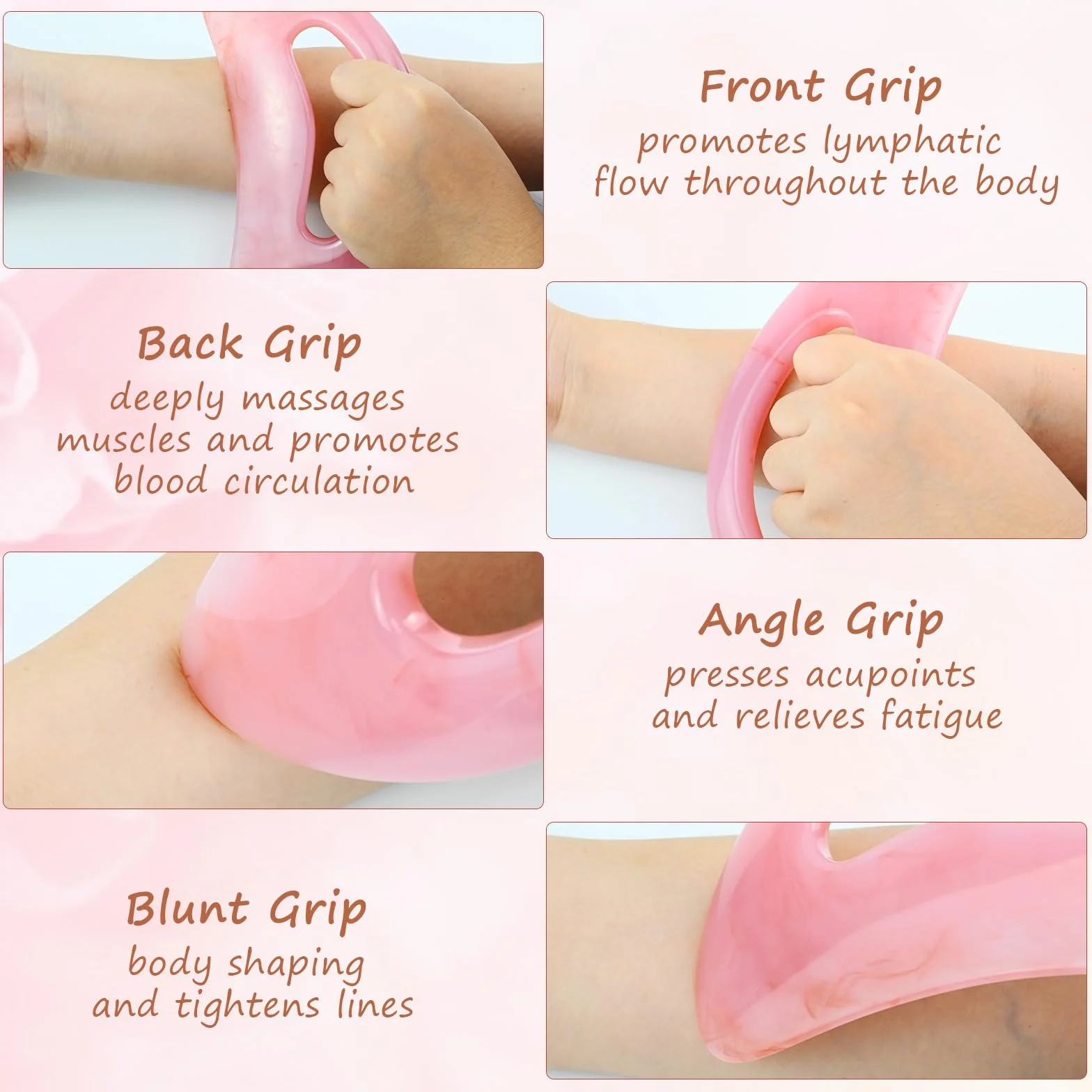 Gua Sha urządzenie do masażu z uchwytem, większe narzędzie do skrobania Guasha (plastik), Body Gua Sha, do masażu pleców, szyi, twarzy, nóg, drenażu limfatycznego, cellulitu, (3 sztuki, różowe)