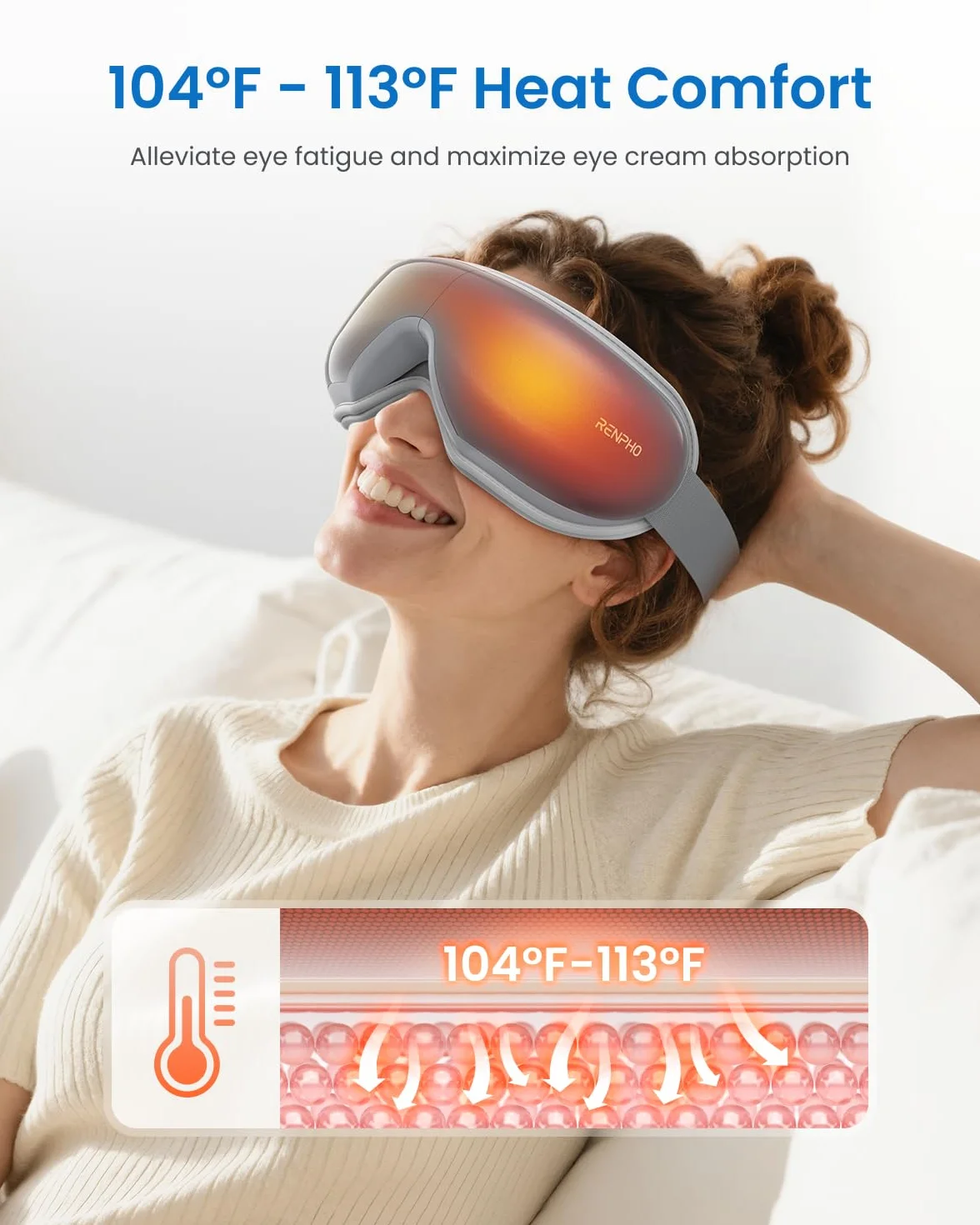 RENPHO masażer do oczu z ciepłem, kompresja powietrza Bluetooth muzyka ładowalna terapia oczu masażer dla zmniejszenia zmęczenia oczu ciemne koła torby na oczy suche oczy poprawiają sen (C-Grey)