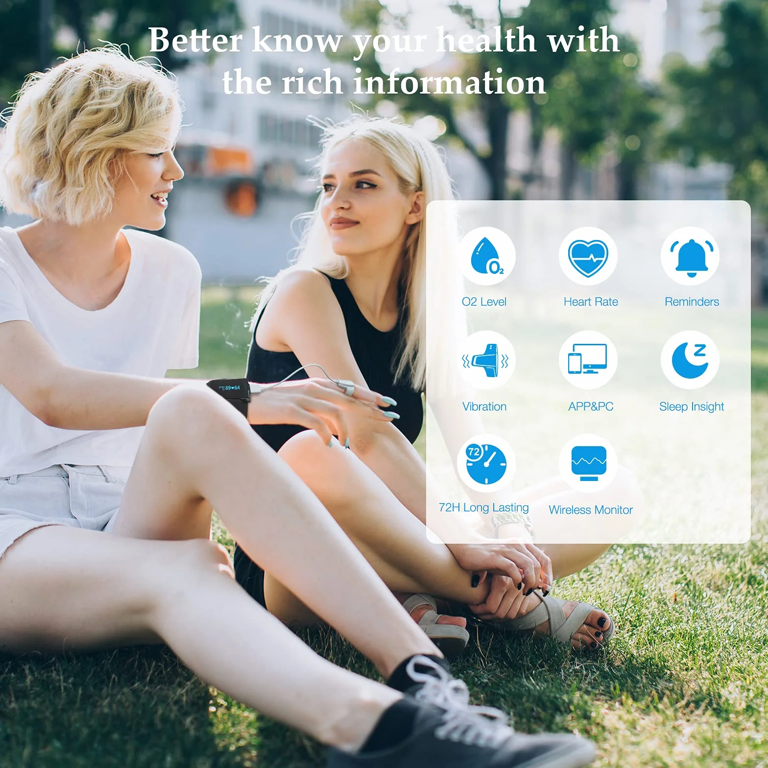 Monitor nasycenia tlenem na nadgarstku, Bluetooth monitor nasycenia tlenem we krwi, monitor tlenu do śledzenia niskiego poziomu SpO2 i tętna w nocy, bezpłatna aplikacja na Androida i iPhone'a