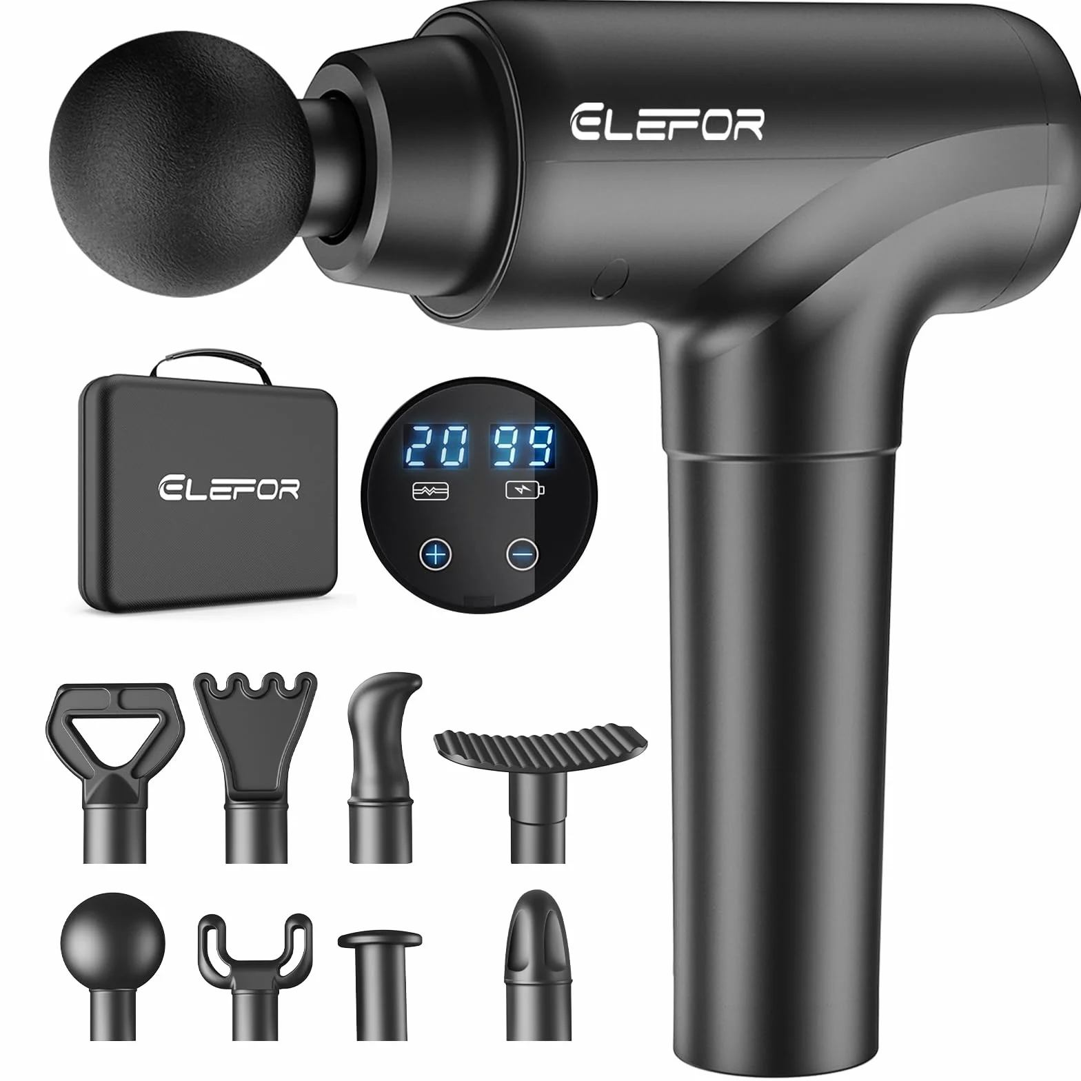Massage Gun Deep Tissue,Percussion Massager Gun for Athletes Muscle Massage Gun for Pain Relief with 8 Massage Heads & 20 Speeds (Matte Black)