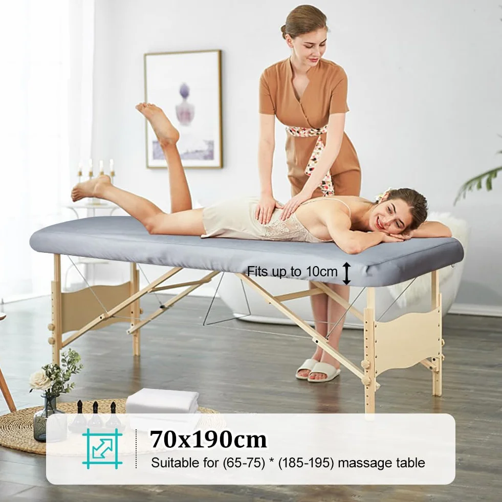 2 szt. pokrowców z otworem na stół do masażu, nadaje się do prania, pokrowiec na stół kosmetyczny i ławki terapeutyczne – 70 x 190 cm (kolor szary)