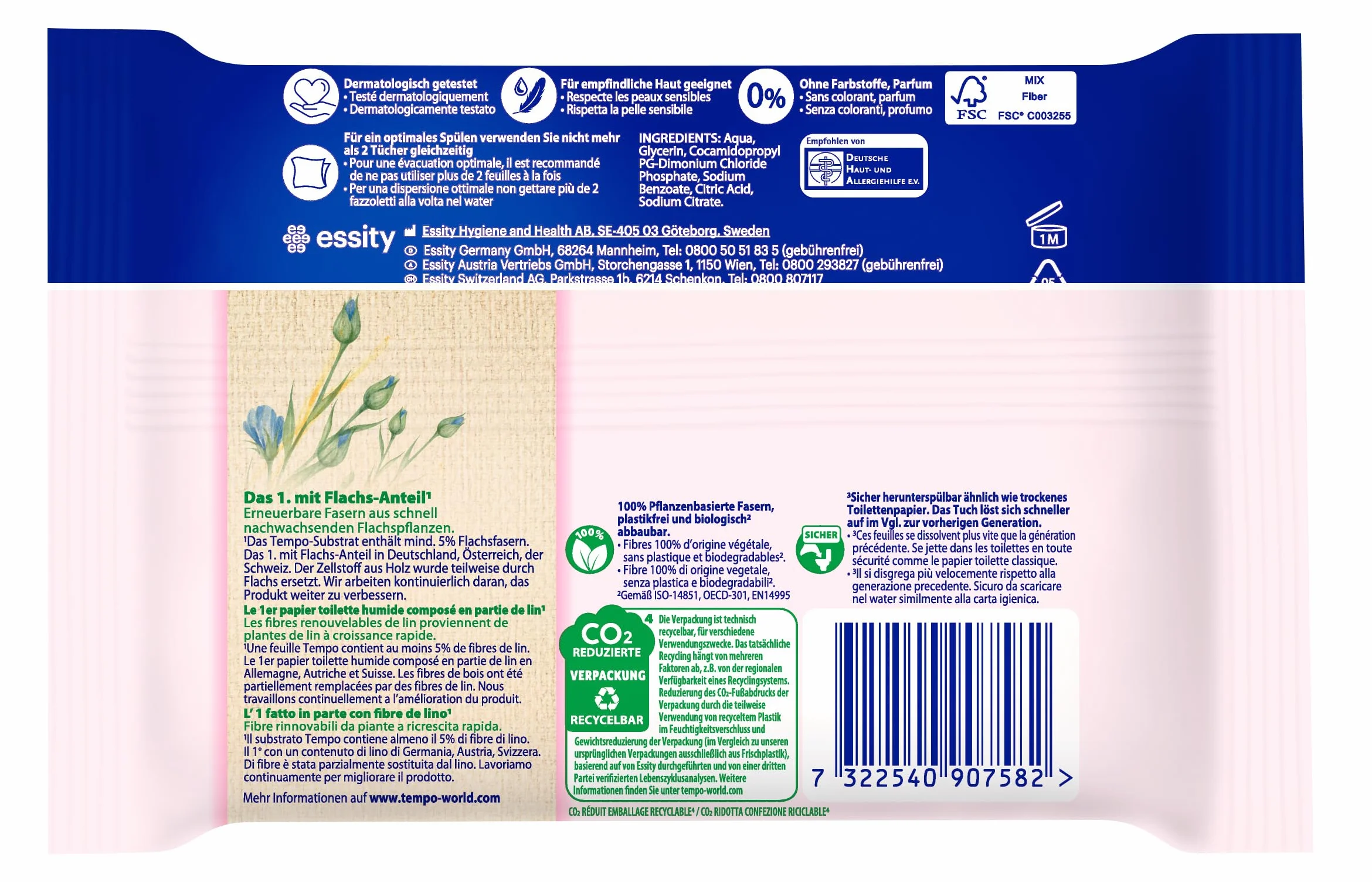 Tempo Wilgotne ściereczki toaletowe Soft & Pur Megapack 16 opakowań po 42 sztuki wilgotny papier toaletowy testowany dermatologicznie