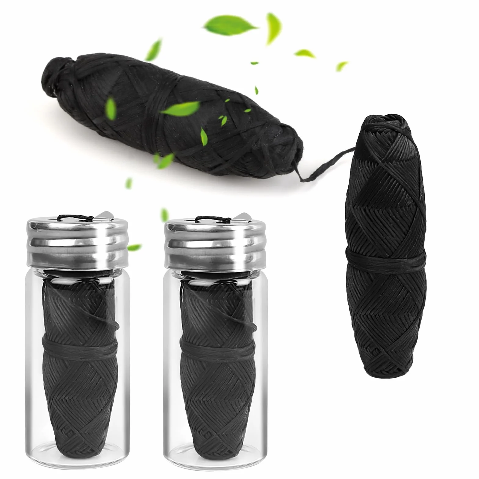 Black Zestaw 2 naturalnych nici dentystycznych 3 x 30 m do wielokrotnego użytku w nici dentystycznej w szklanej fiolce - środek do czyszczenia zębów nici dentystycznej w szklanej fiolce