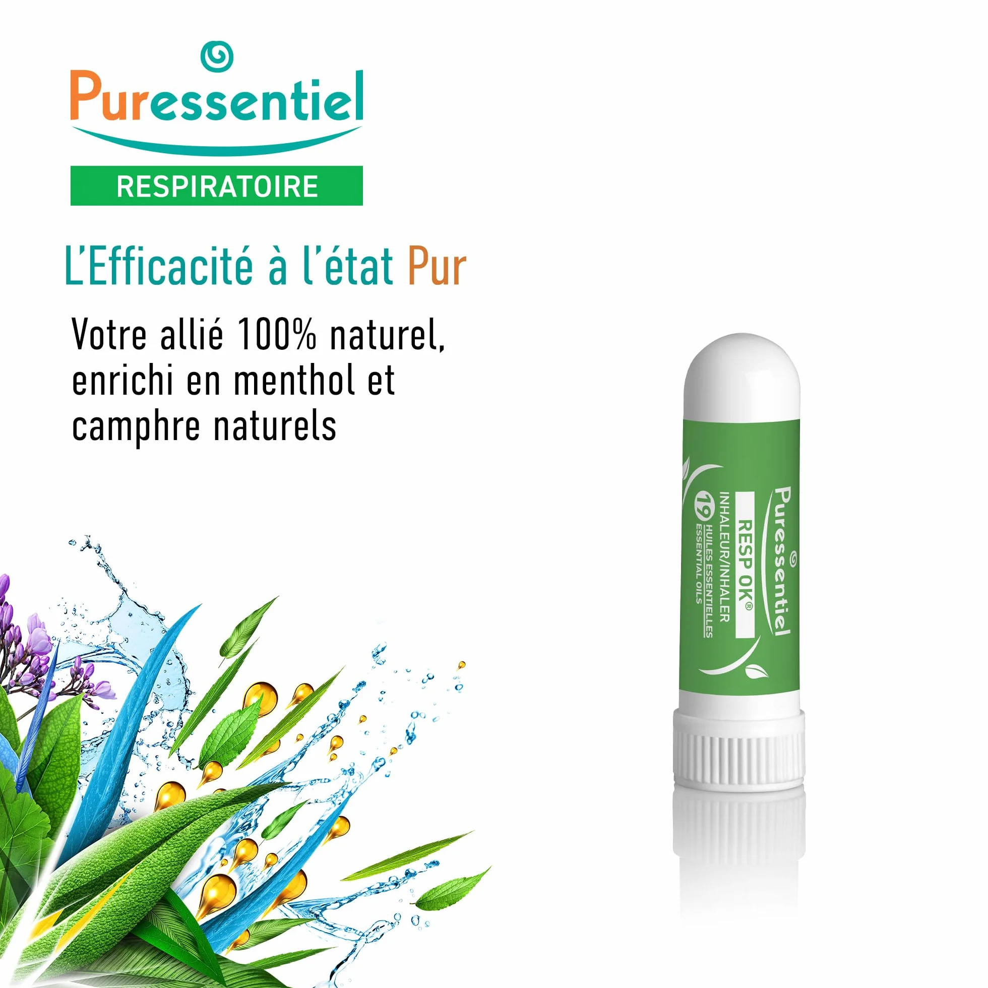 Puressentiel Resp Ok inhalator z organicznymi olejkami eterycznymi naturalny mentol i kamfora 1 ml