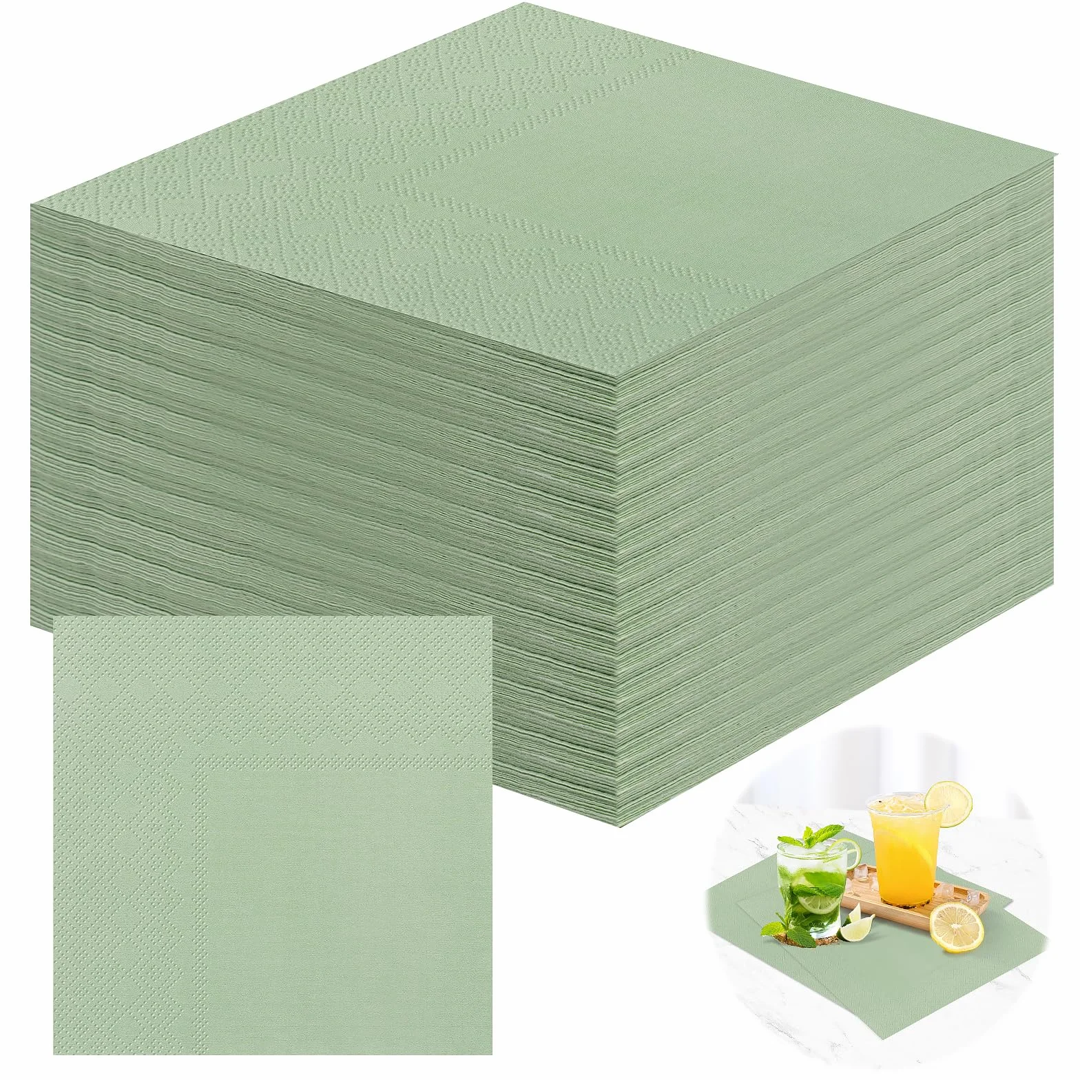 80 sztuk serwetek szałwiowy zielony: 2-warstwowe serwetki ślubne, 33 x 33 cm natywne serwetki z włókna drzewnego zielone, składane serwetki eukaliptusowe zielone na wesela pannę młodą urodziny