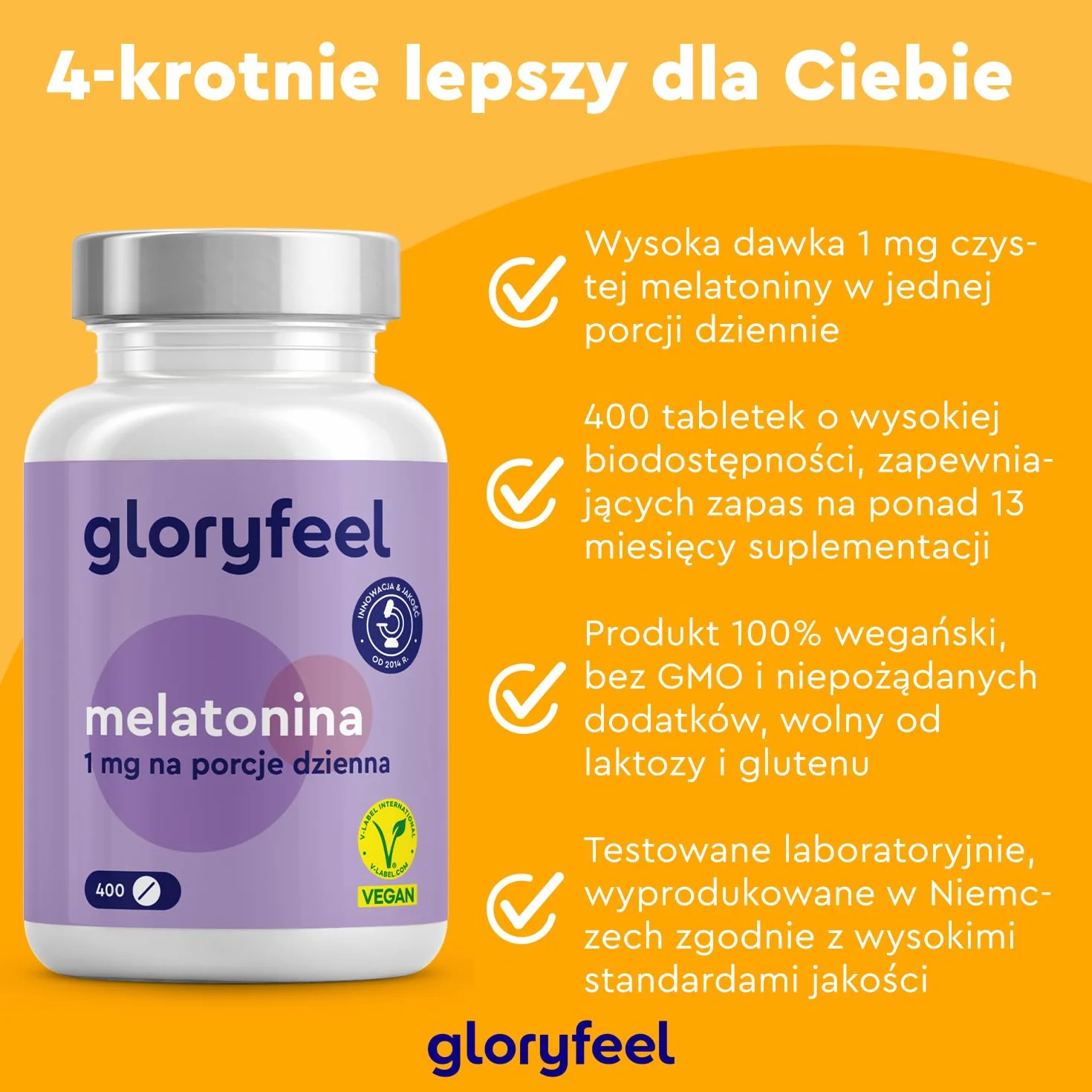 Melatonina 400 tabletek, suplement wspomagający sen, wegański, bez dodatków