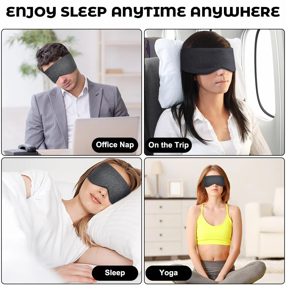 ACWOO Maska do spania, dla osób śpiących na boku, okulary do spania, przyjazna dla skóry, oddychająca maska na oczy, maska do spania z regulowanym zapięciem na rzepy, do spania w nocy, w podróży i