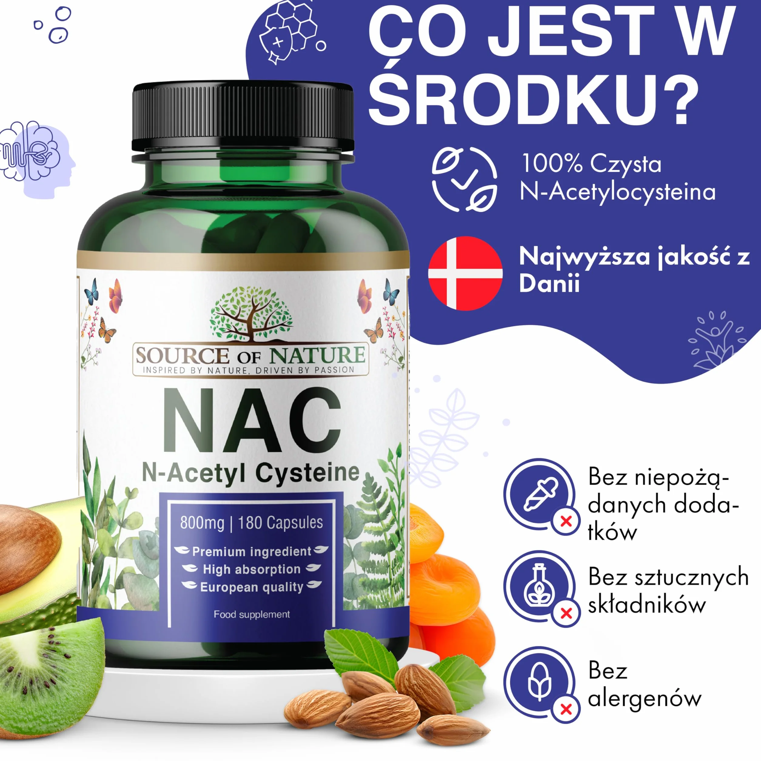 Source of Nature® | NAC | 800mg | 180 Kapsułek | N-acetylocysteina | Wegańska | Produkcja UE | Naturalna