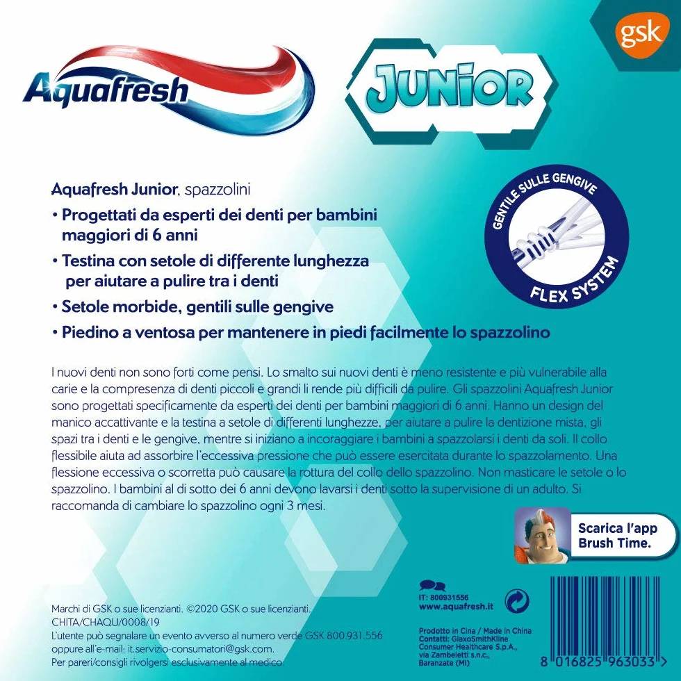 Aquafresh Junior Szczoteczka do zębów dla dzieci 6-12 lat, miękkie włosie, 12 szt