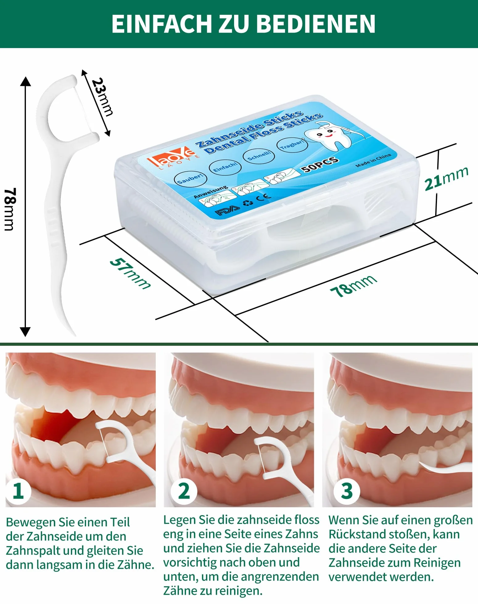 400 sztuk nić dentystycznej LAOYE Dental Floss Patyczki do czyszczenia zębów, z wykałaczką, jednorazowe