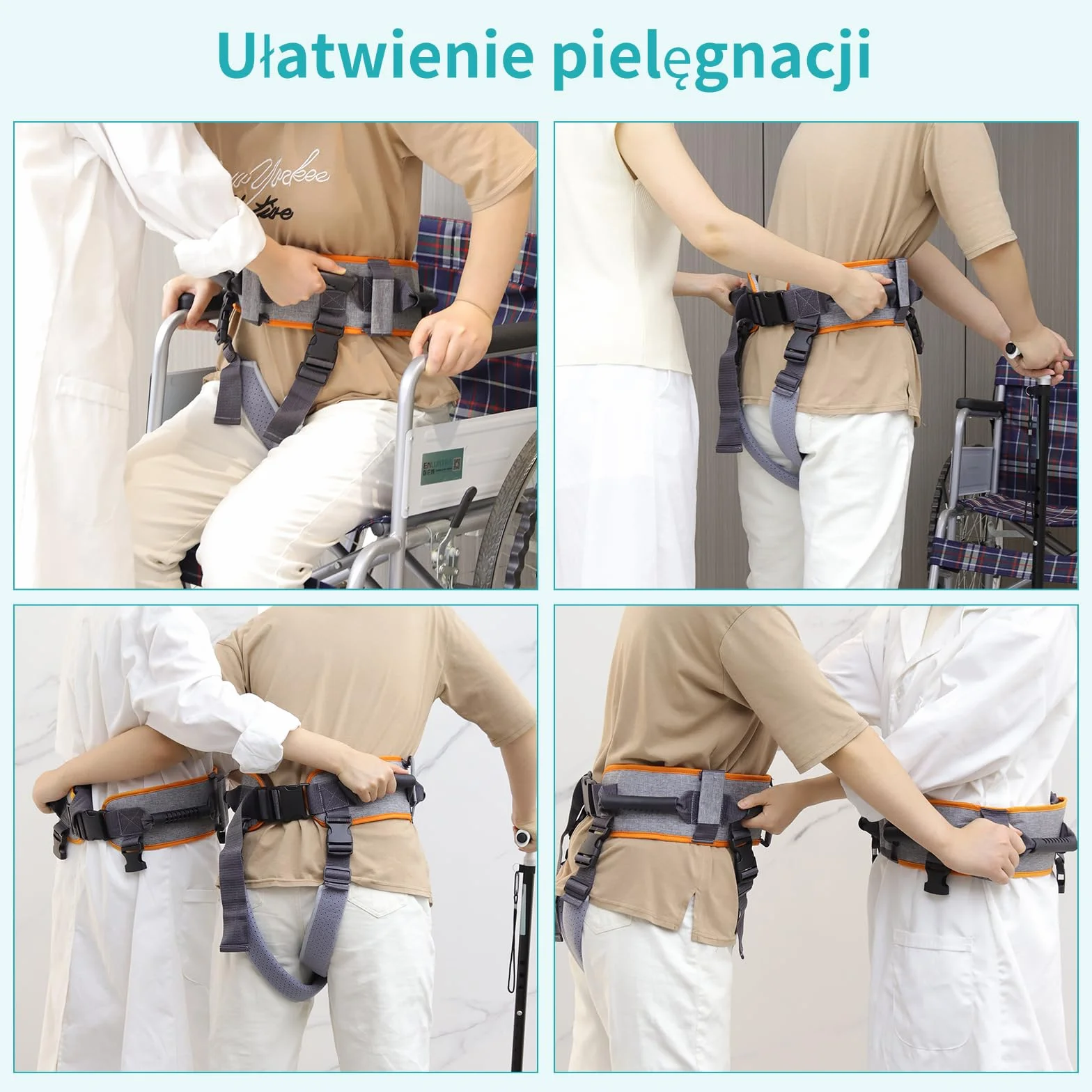 ENLUNTRA Pas transferowy z 7 uchwytami, pomoc do przenoszenia łóżka, wózka inwalidzkiego, pomoc przy podnoszeniu ograniczonej mobilności (1 sztuka,Szary mandarynkowy)
