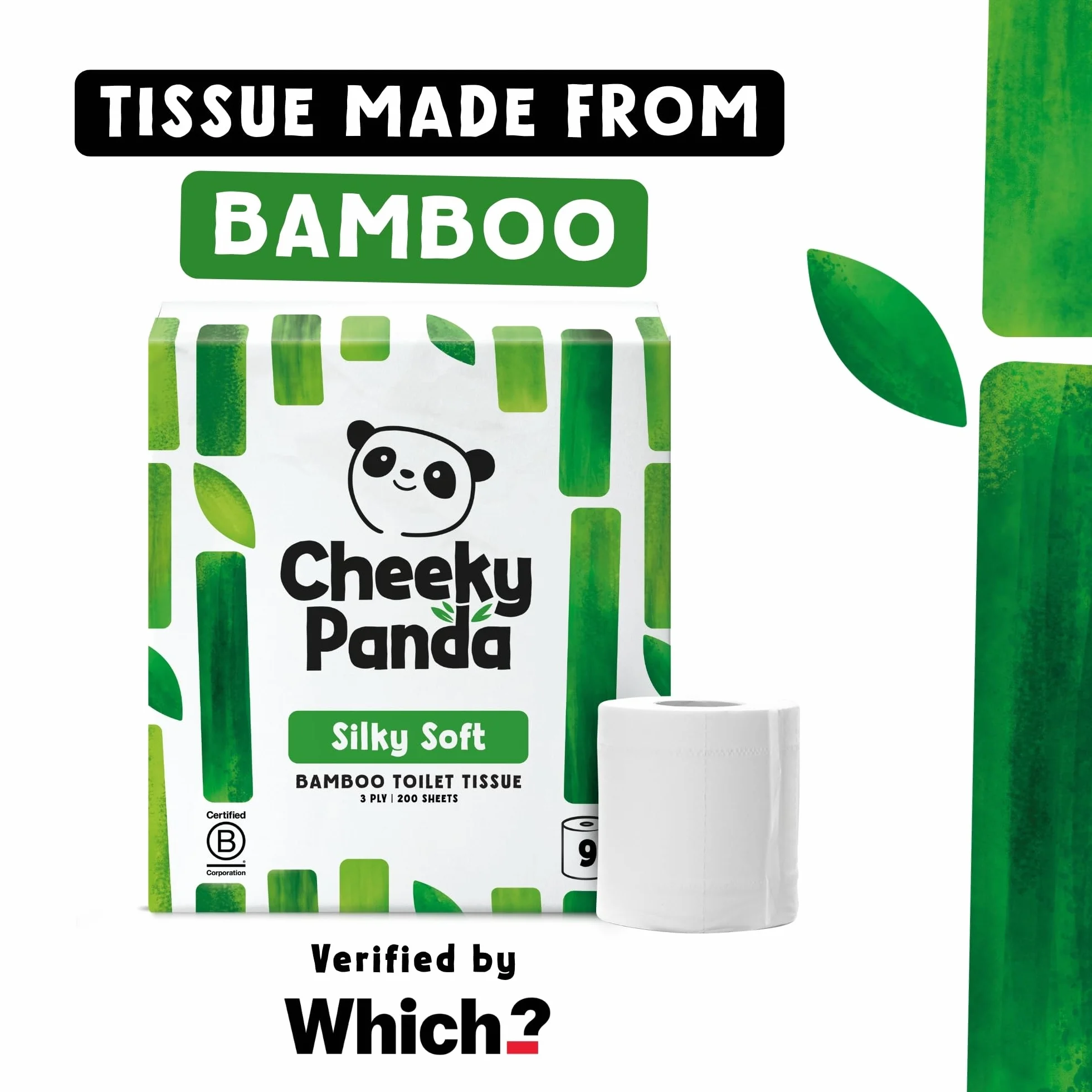 The Cheeky Panda Bambusowy papier toaletowy – 9 rolek papieru toaletowego, opakowanie bez plastiku i zrównoważona chusteczka toaletowa, w 100% kompostowalny