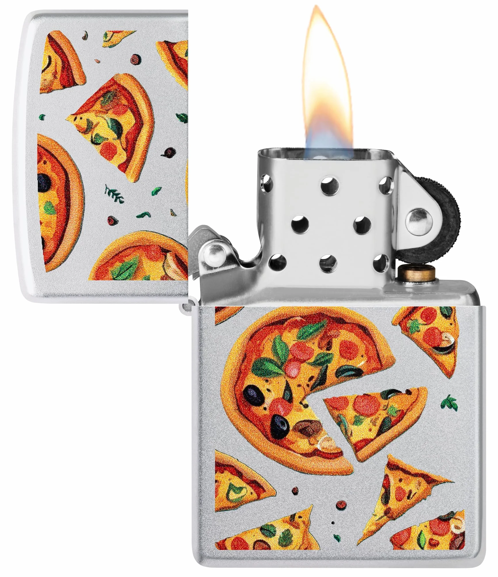 Zippo Pizza Zapalniczka Sztormowa, Wielokrotnego Użytku, Wiatroodporna, Satynowy Chrom, Pudełko na Prezent