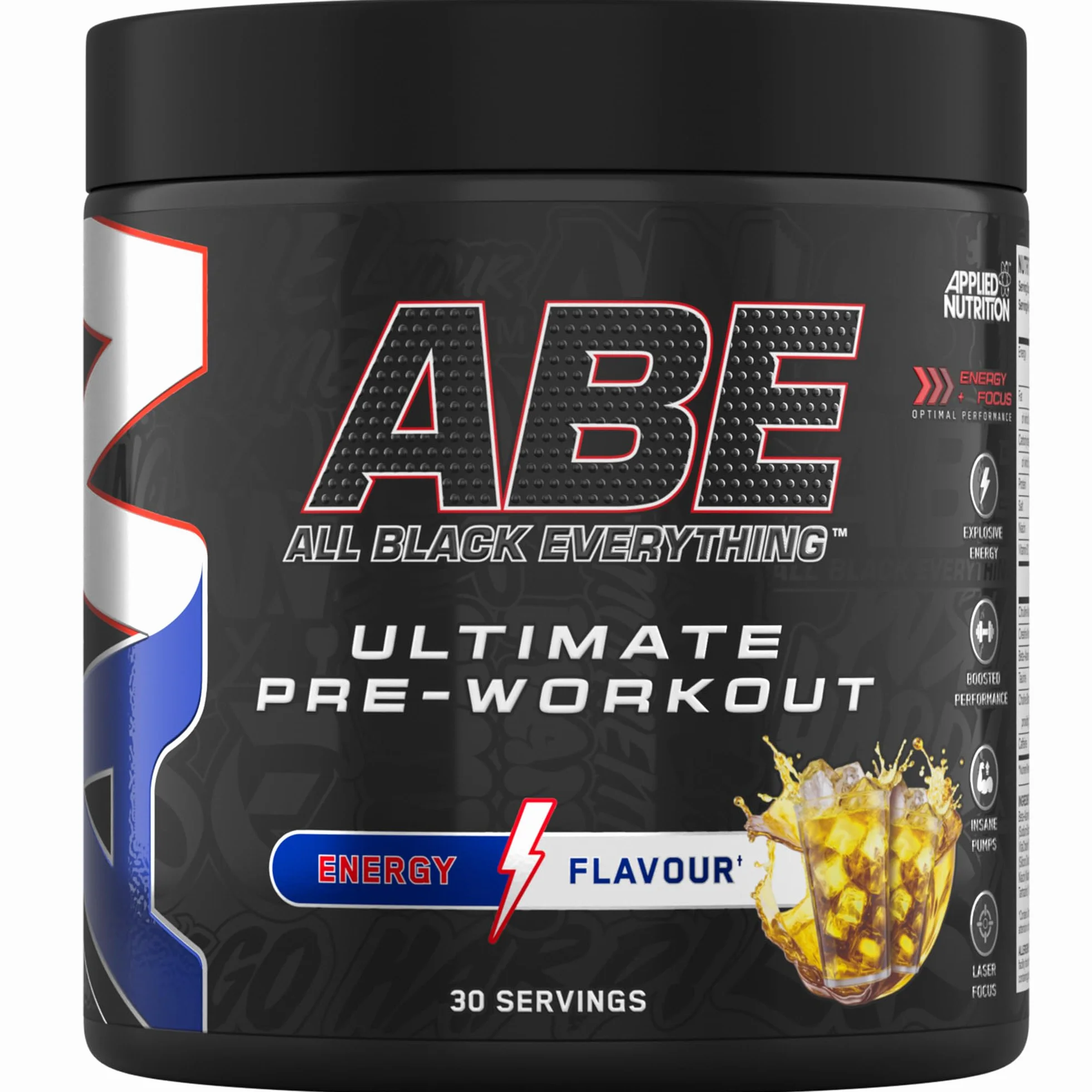 Applied Nutrition ABE Pre Workout - All Black Everything Pre Workout Powder, Energia i Wydolność Fizyczna z Cytruliną, Kreatyną, Beta-Alaniną (Energy Flavour, 375g - 30 porcji)