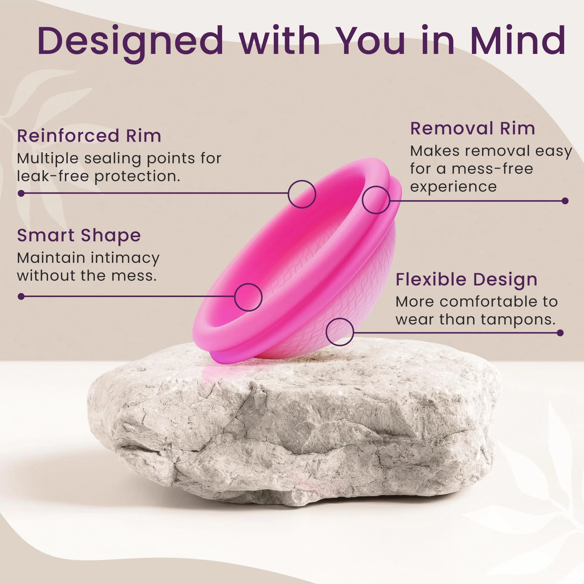 Ecoblossom Dysk menstruacyjny wielokrotnego użytku, zestaw 2 filiżanek menstruacyjnych, miękki dysk menstruacyjny dla kobiet, zaprojektowany z elastycznym, medycznym silikonowym kubkiem na okres (duży