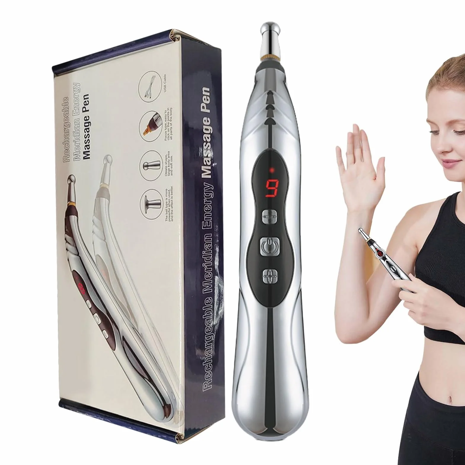 Massage Pen, Meridian Energy Pulse Electric Stimulator, 203g Portable Rechargeable with Adjustable Intensity for Muscle Relaxation