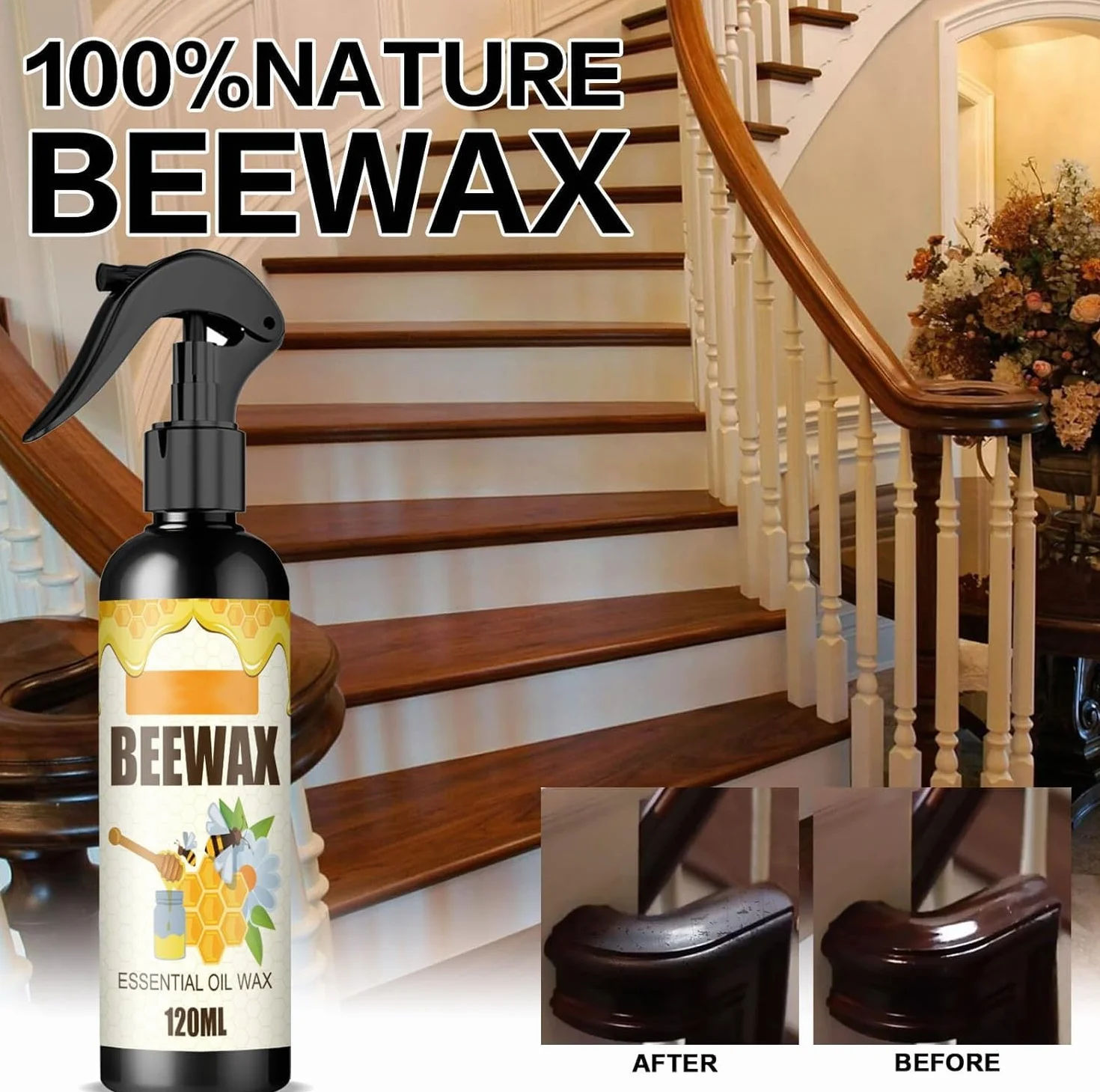 2Pcs Natural Micro-Molecularized Beeswax Spray,Beeswax Spray Furniture Polish And Cleaner,Molecularized Beeswax Wood Cleaner Spray