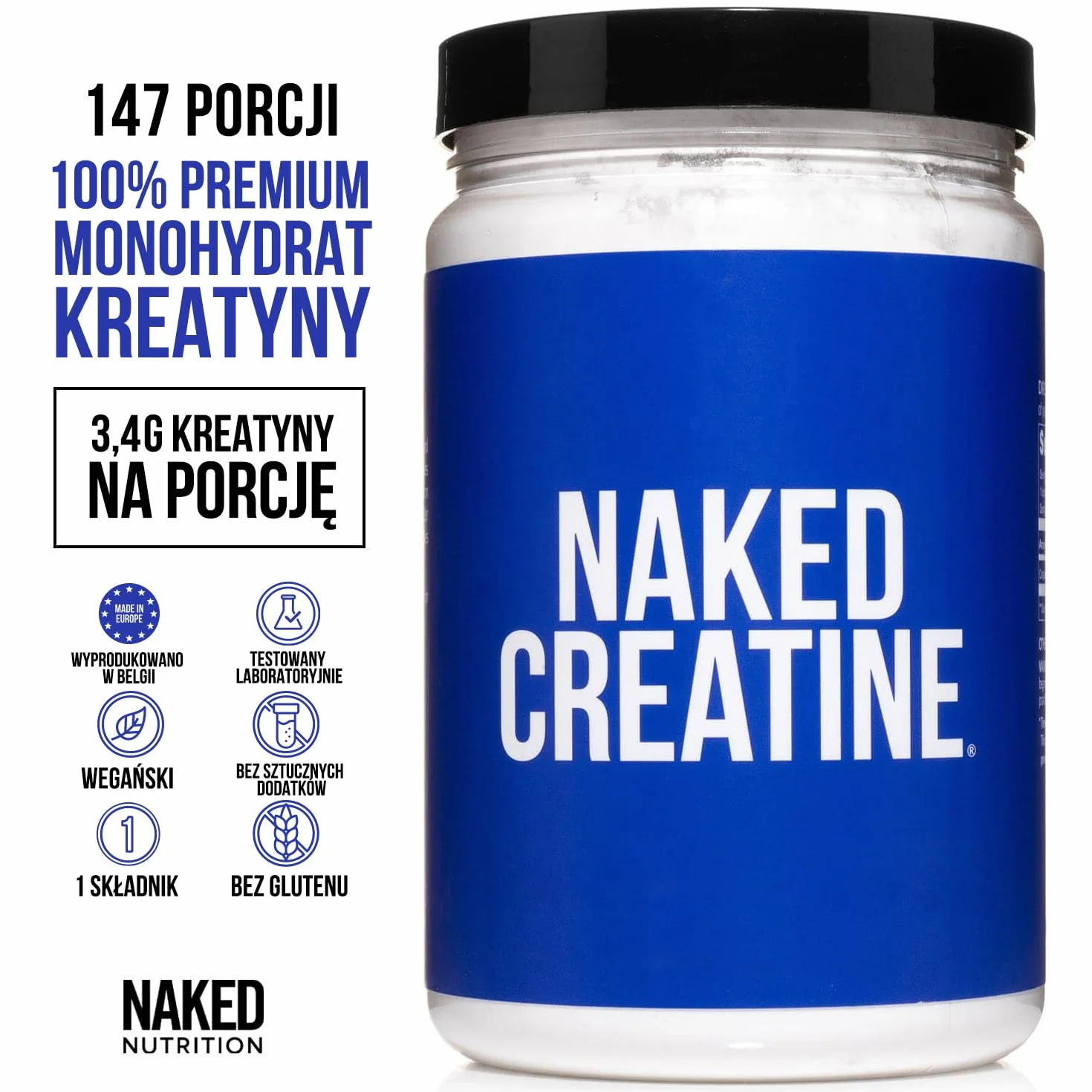 NAKED Czysty mikronizowany monohydrat kreatyny w proszku 500 g 147 porcji