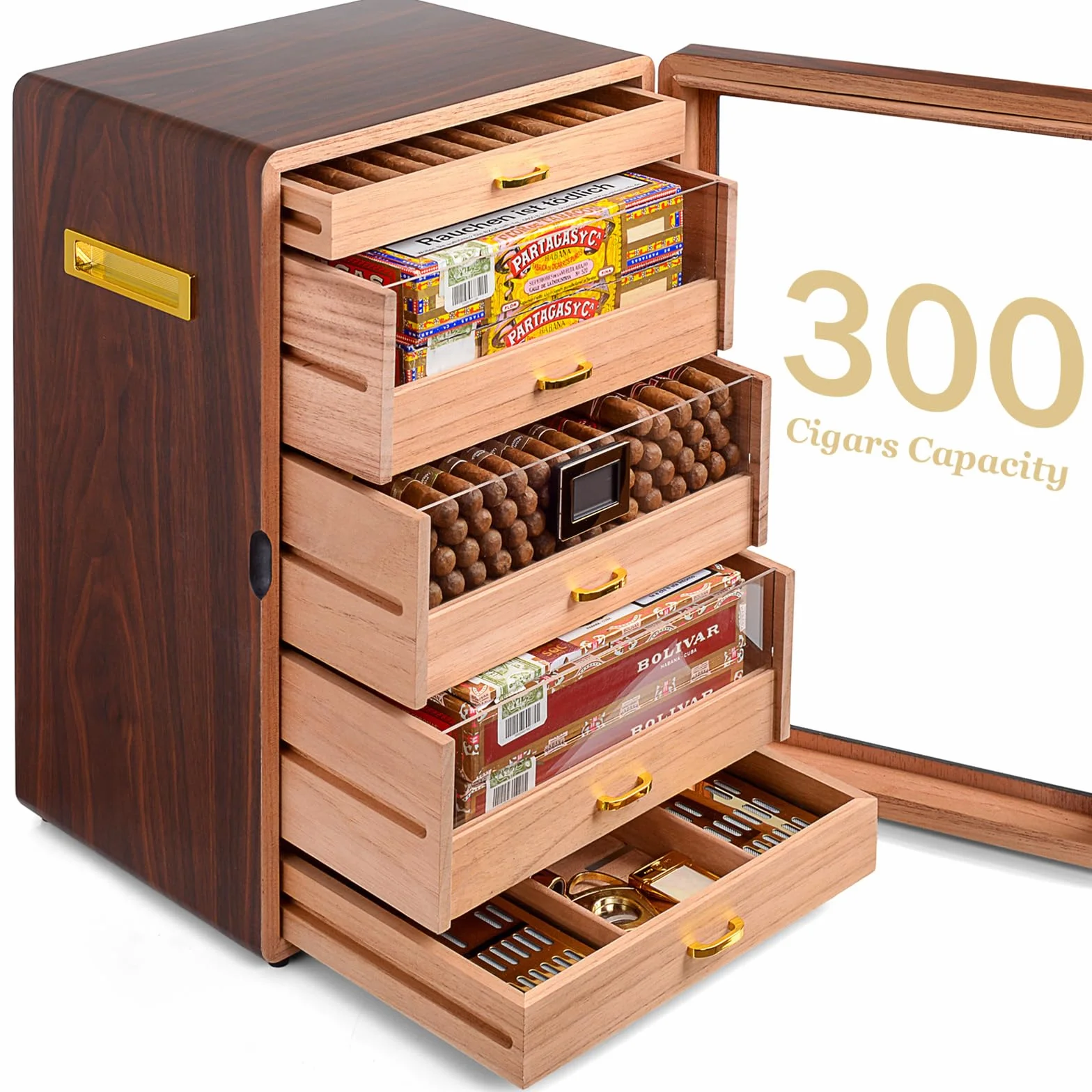 Marvero Humidor na cygara ręcznie robiona skrzynka z cedrowego drewna na 300 cygar z higrometrem i nawilżaczem