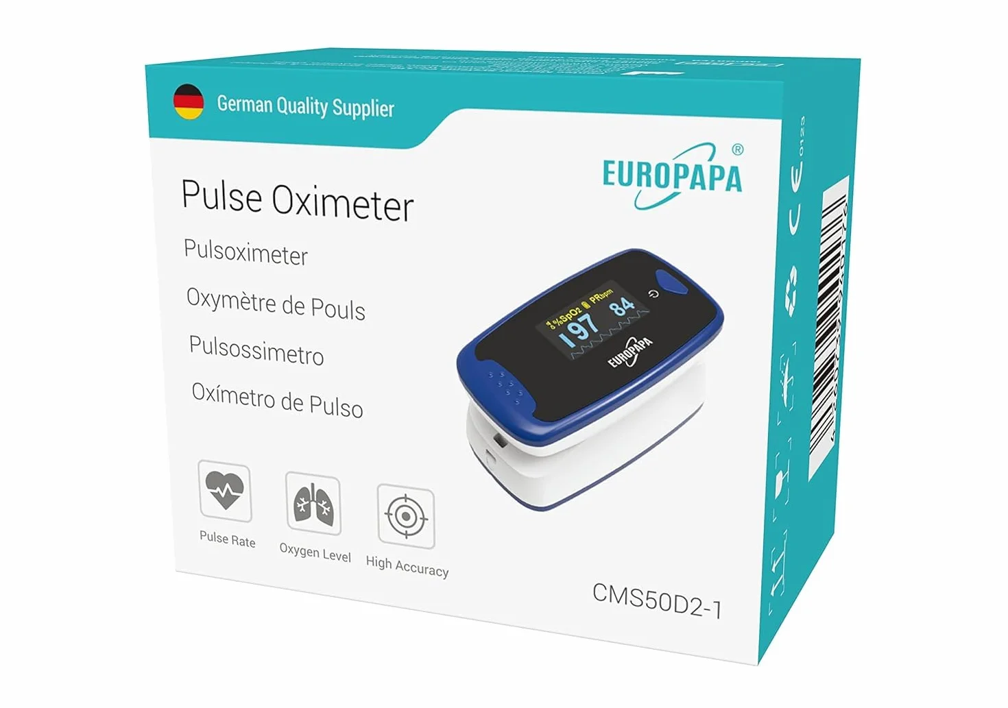 Pulsoksymetr EUROPAPA palcowy OLED Niebieski