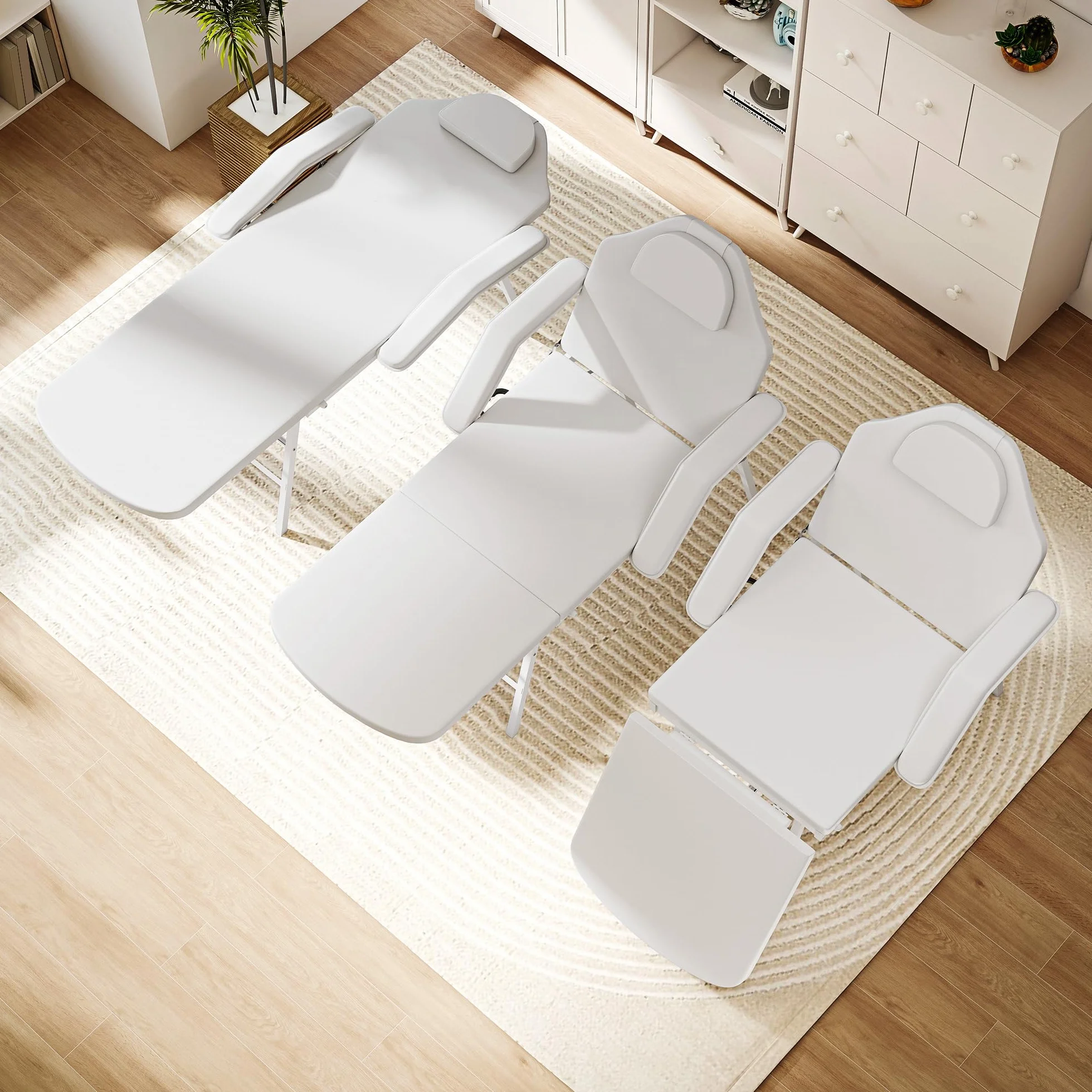 HOMCOM Portable Massage Table 3 Section Adjustable Beauty Bed Foldable with Headrest Padded Armrests White